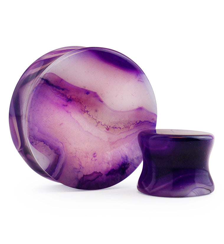 Purple Line Agate Stone Plugs 8 Gauge 1 1 4 Inch
