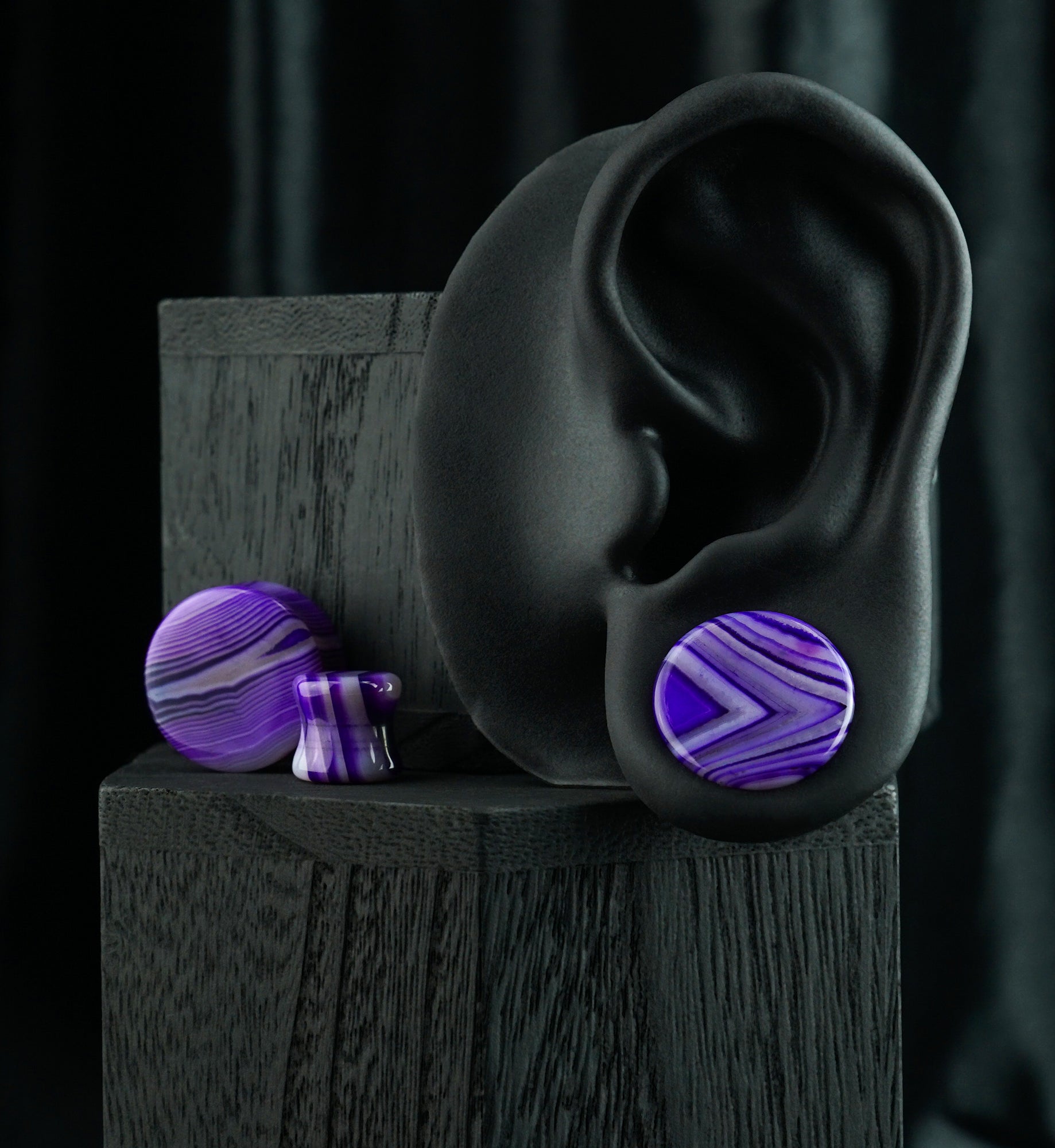 Purple Line Agate Stone Plugs