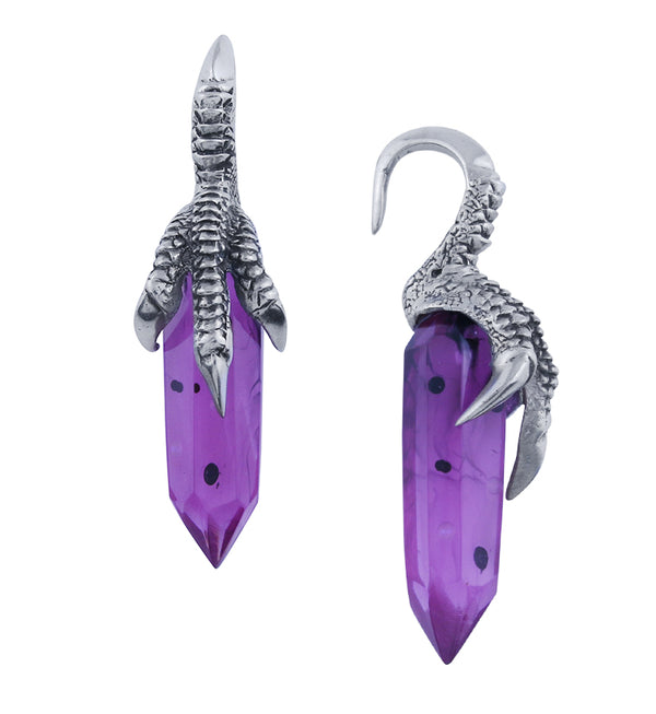 Purple Resin Raven Claw White Brass Ear Weights