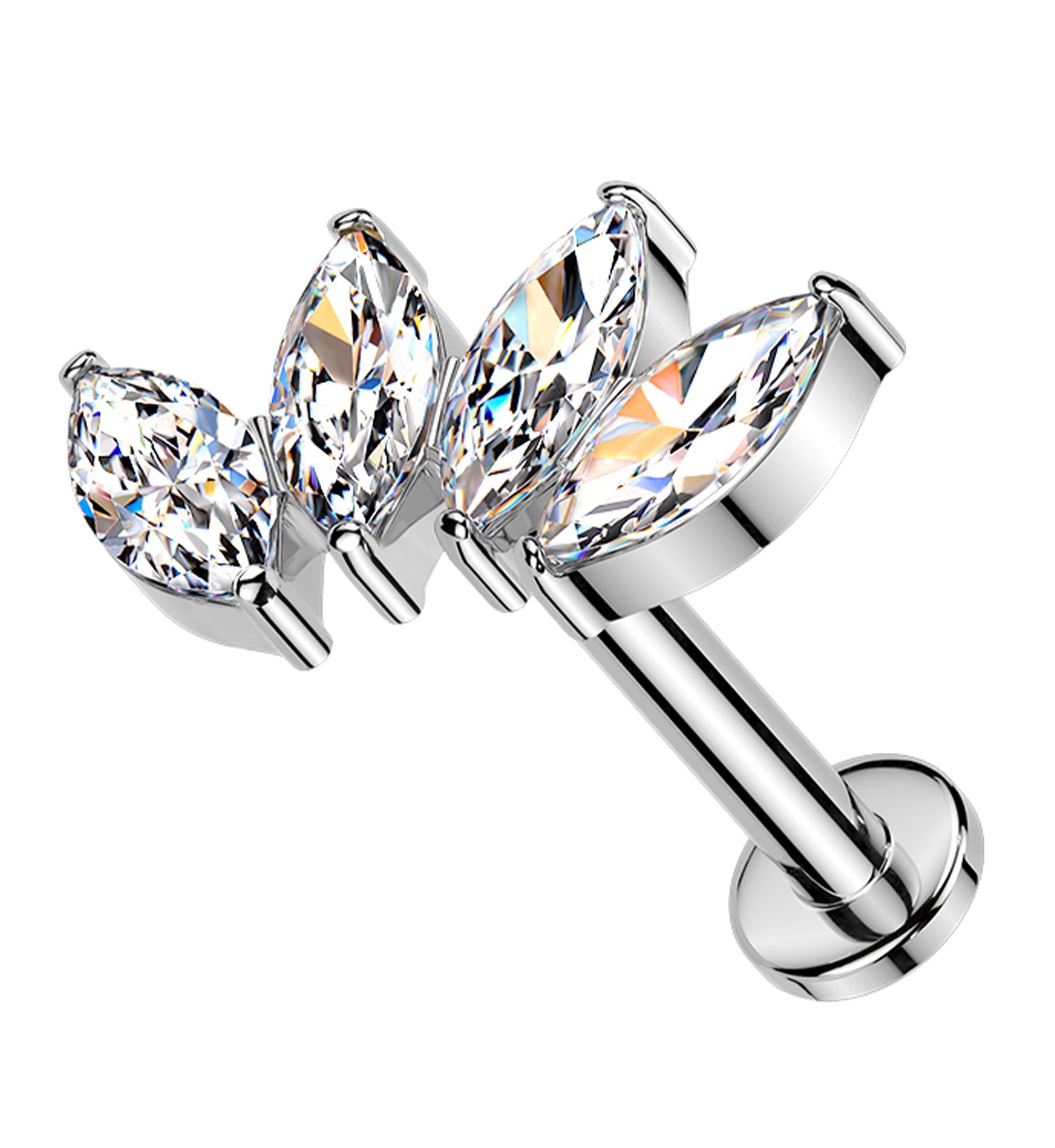 Quartet Clear CZ Threadless Titanium Flat Disk Labret