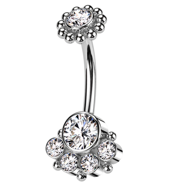 Quinary Clear CZ Beaded Top Internally Threaded Stainless Steel Belly Button Ring
