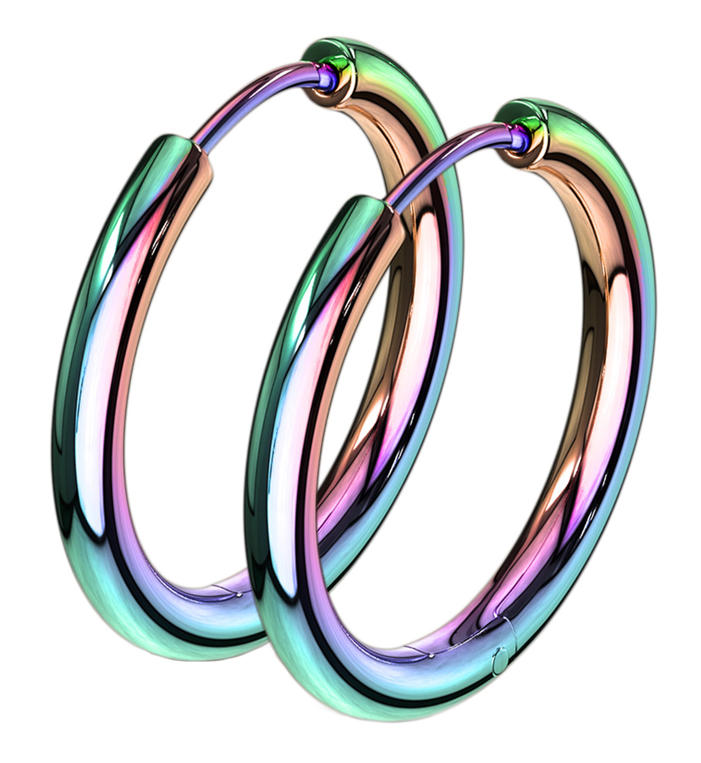 Rainbow Anodized Stainless Steel Hinged Hoop Earrings