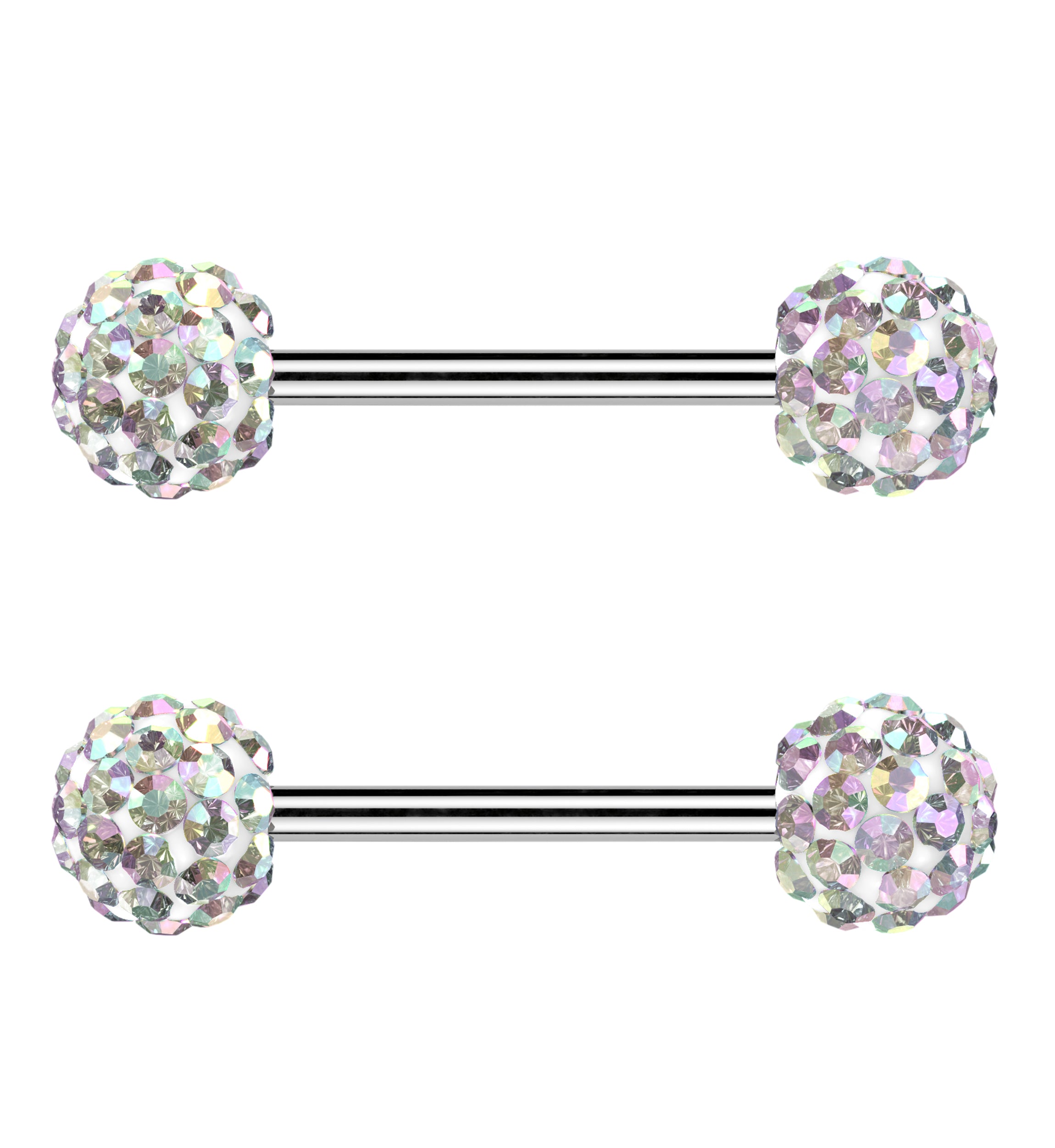 Rainbow Aurora Crystal Ball CZ Stainless Steel Externally Threaded Nipple Barbell