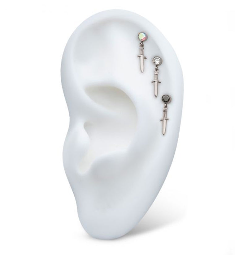 Rainbow Aurora CZ Dagger Dangle Threadless Top