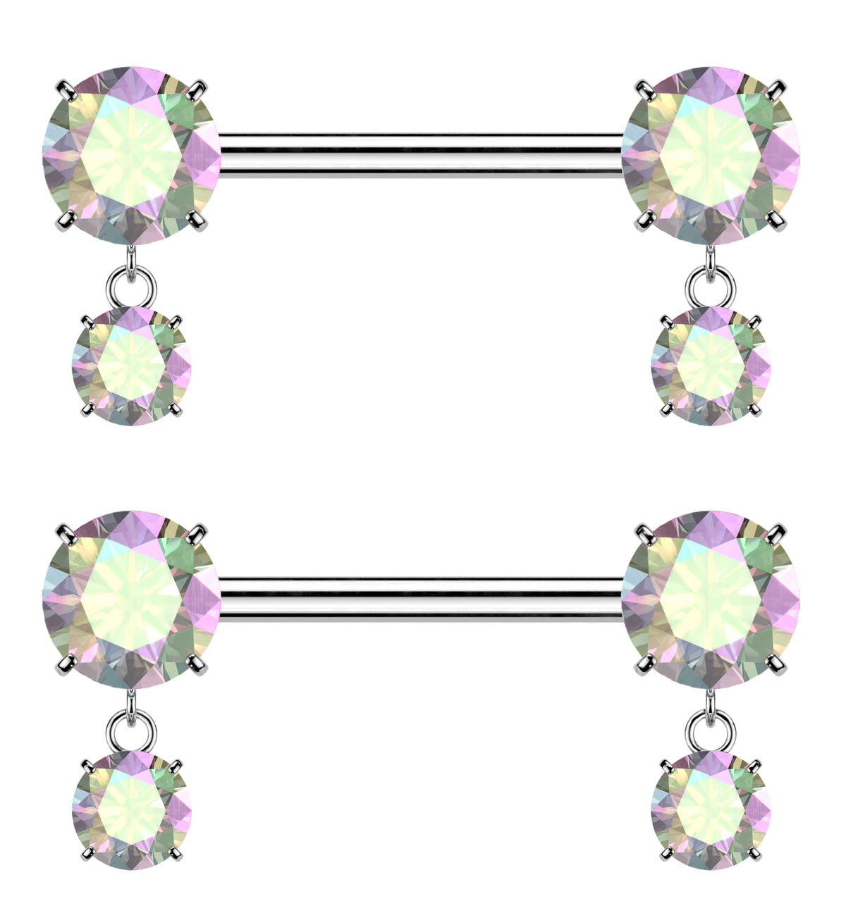 Rainbow Aurora CZ Dangle Titanium Threadless Nipple Barbells