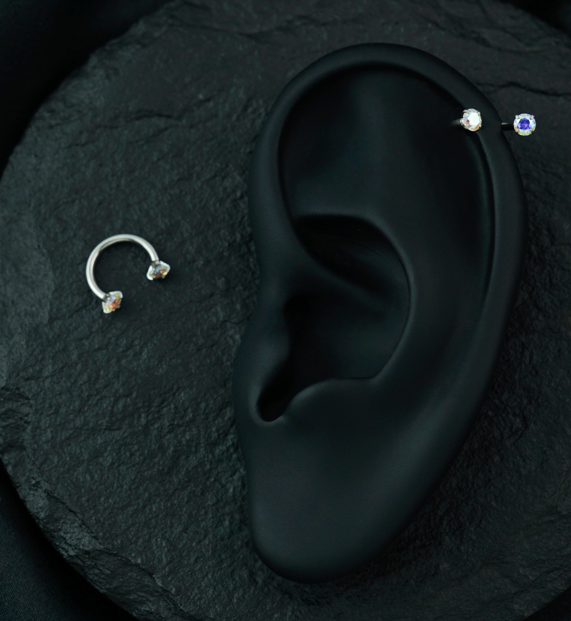 Rainbow Aurora CZ Prong Set Circular Barbell