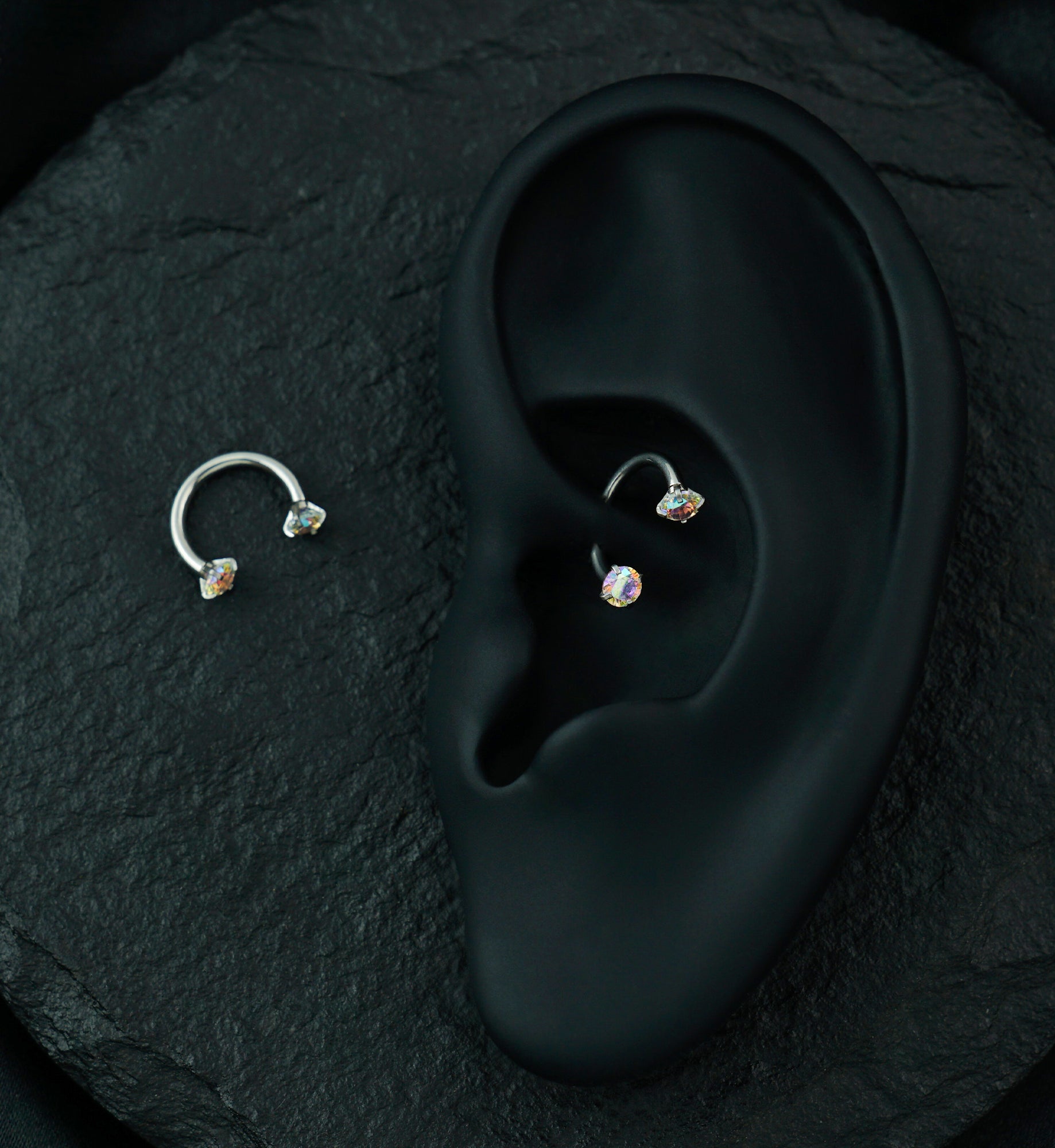 Rainbow Aurora CZ Prong Set Circular Barbell