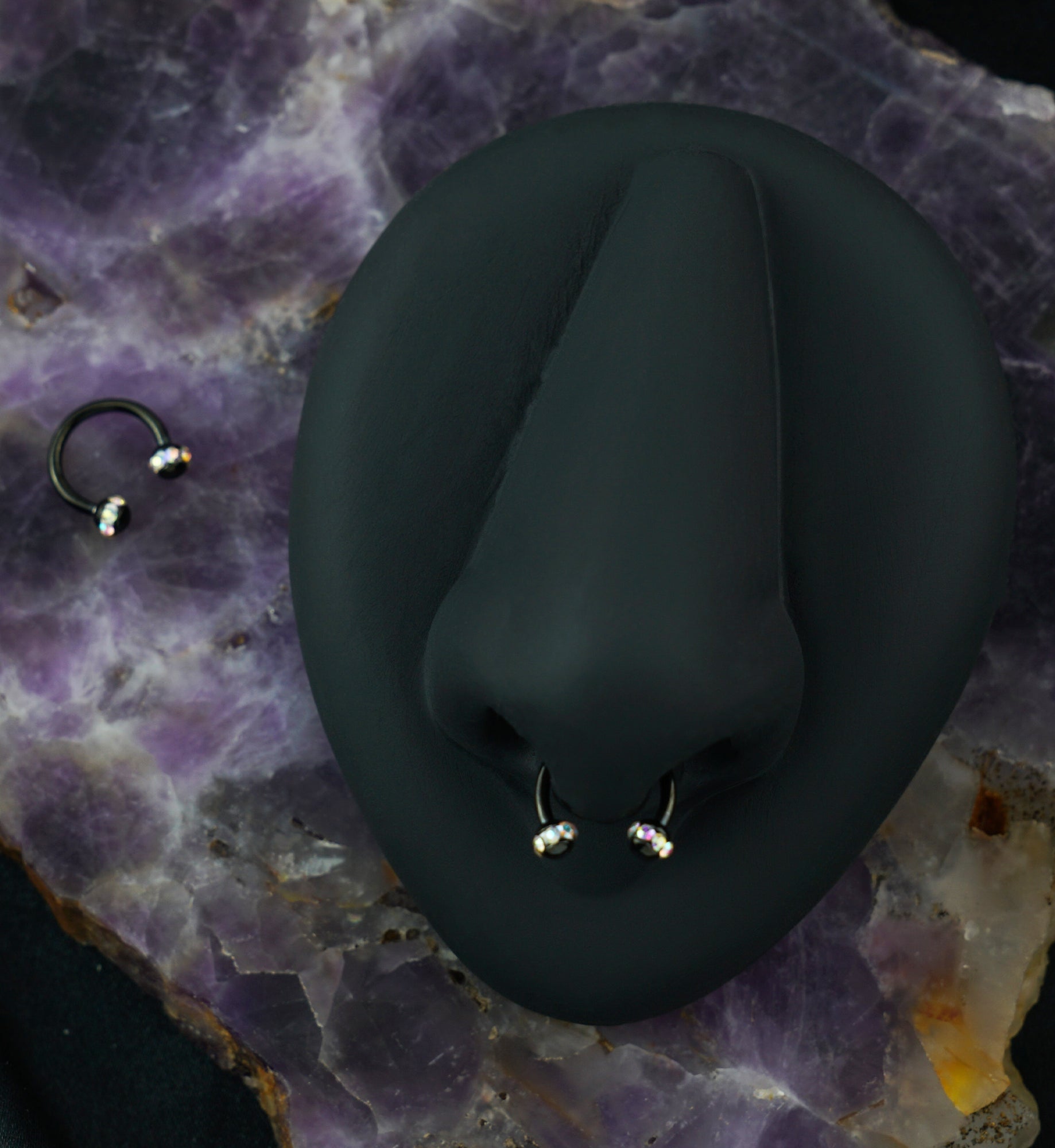 Rainbow Aurora Gem Orb Black Circular Barbell