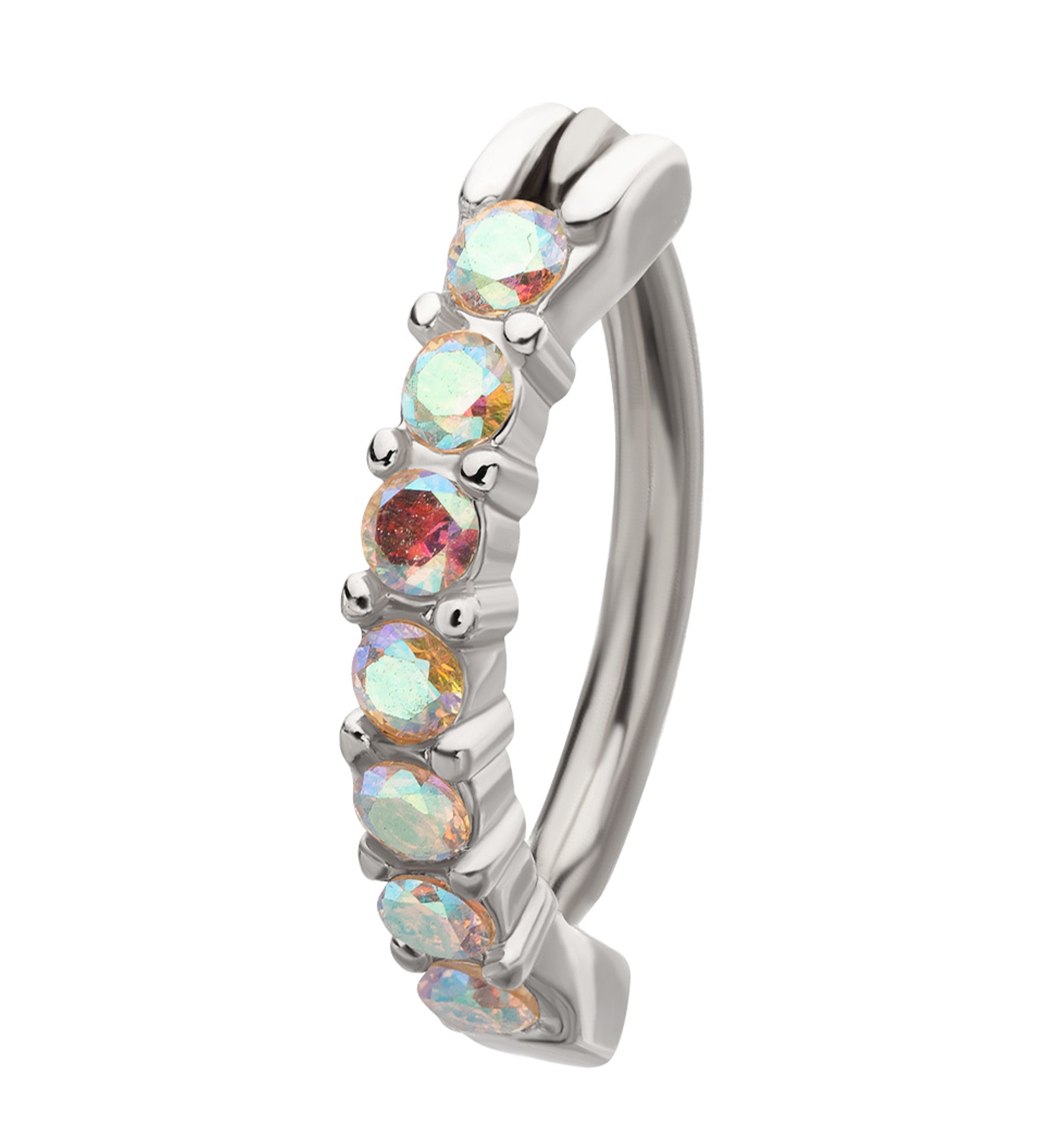 Rainbow Aurora Prong CZ Stainless Steel Hinged Belly Button Ring