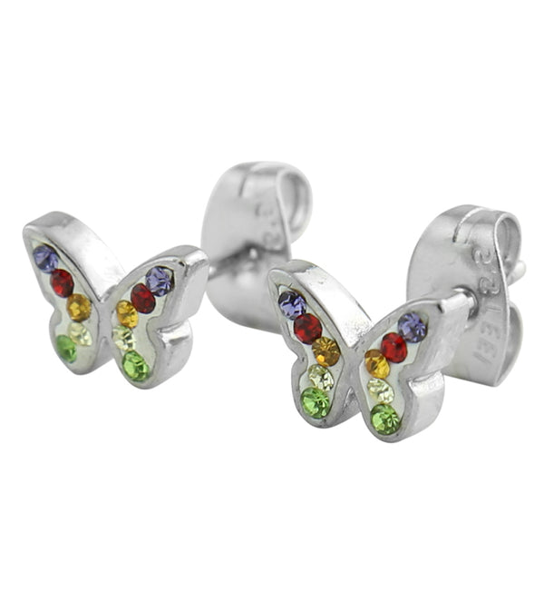 Butterfly Rainbow CZ Stainless Steel Stud Earrings