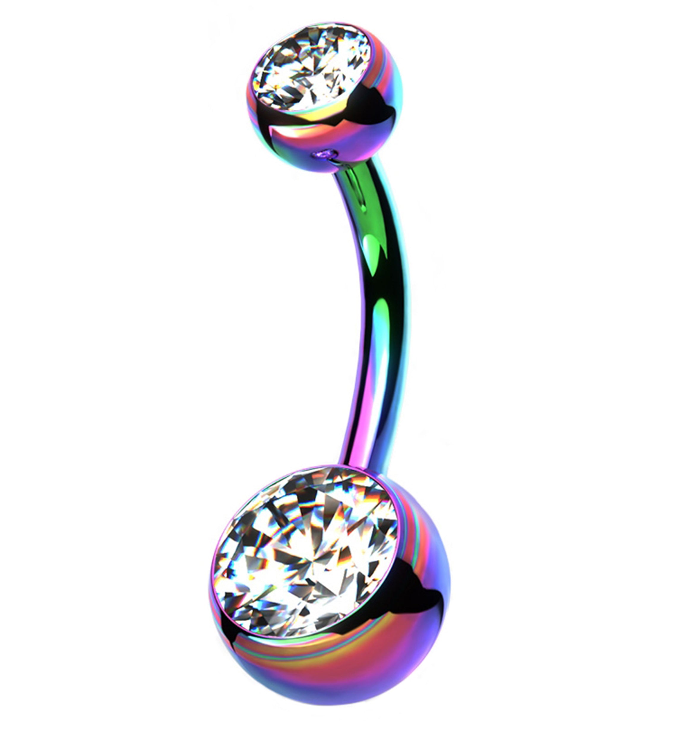 Rainbow PVD Internally Threaded Titanium CZ Belly Button Ring