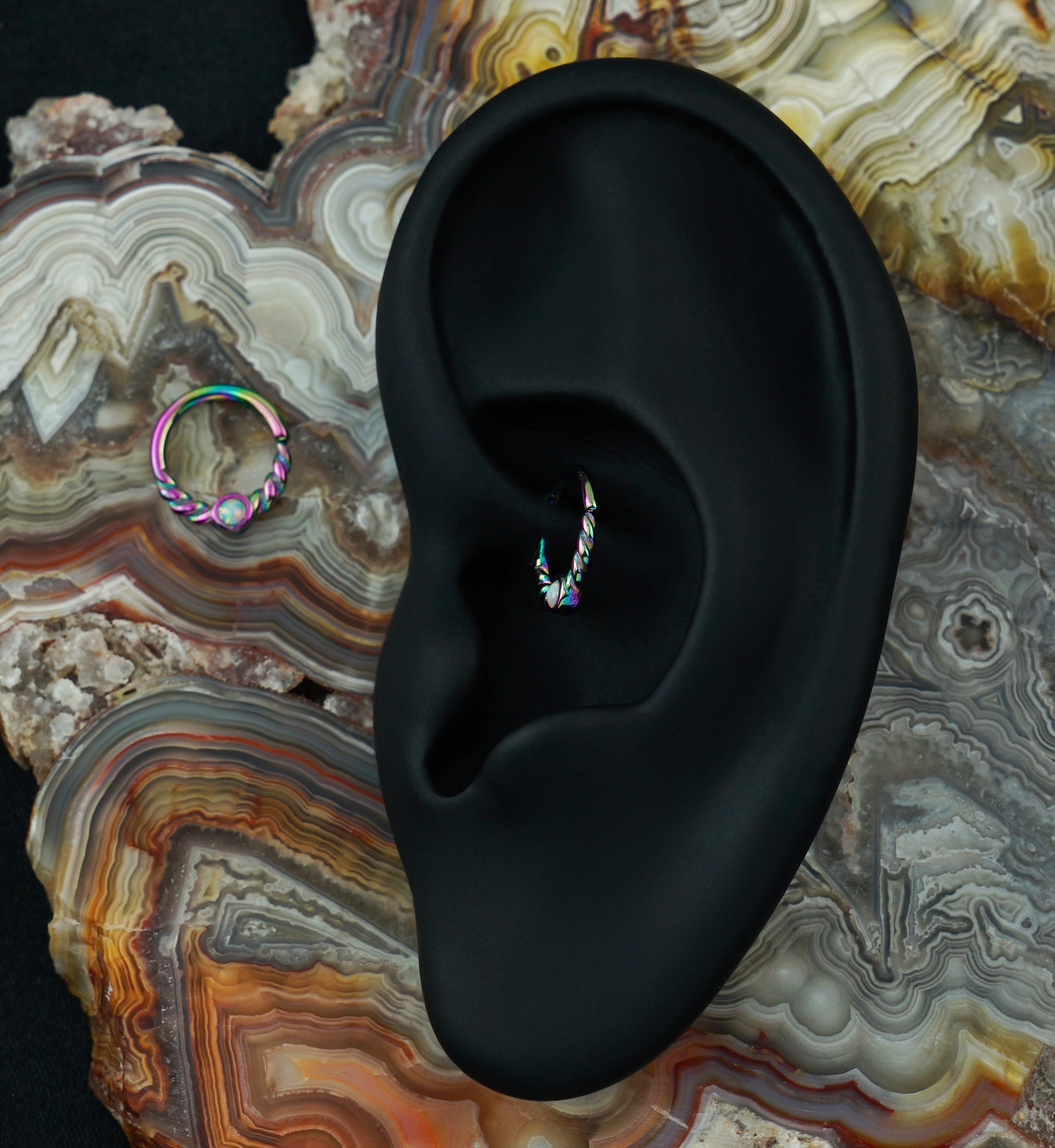 Rainbow PVD Opalite Twine Seamless Ring