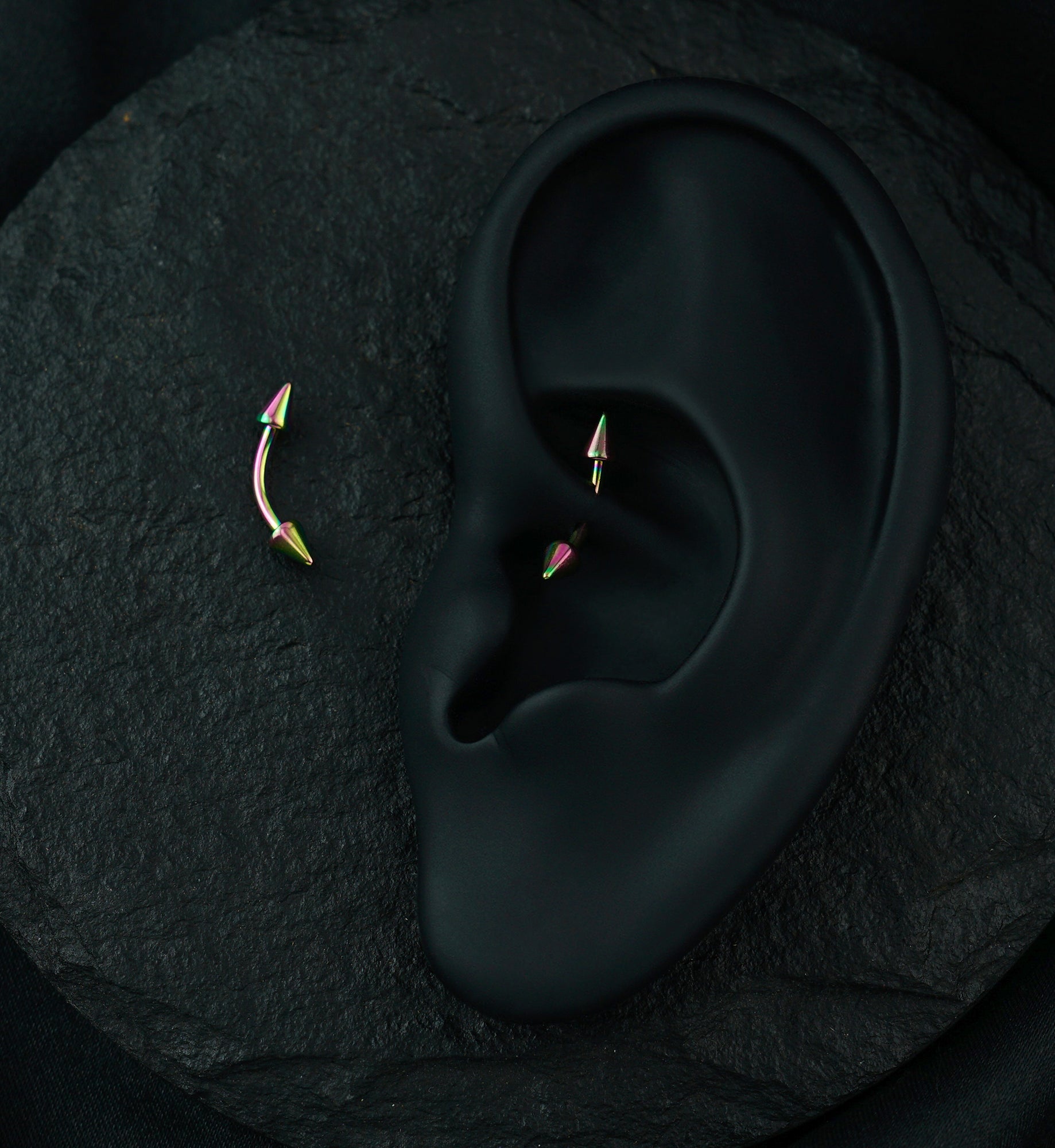 Rainbow PVD Spiked Curved Barbell