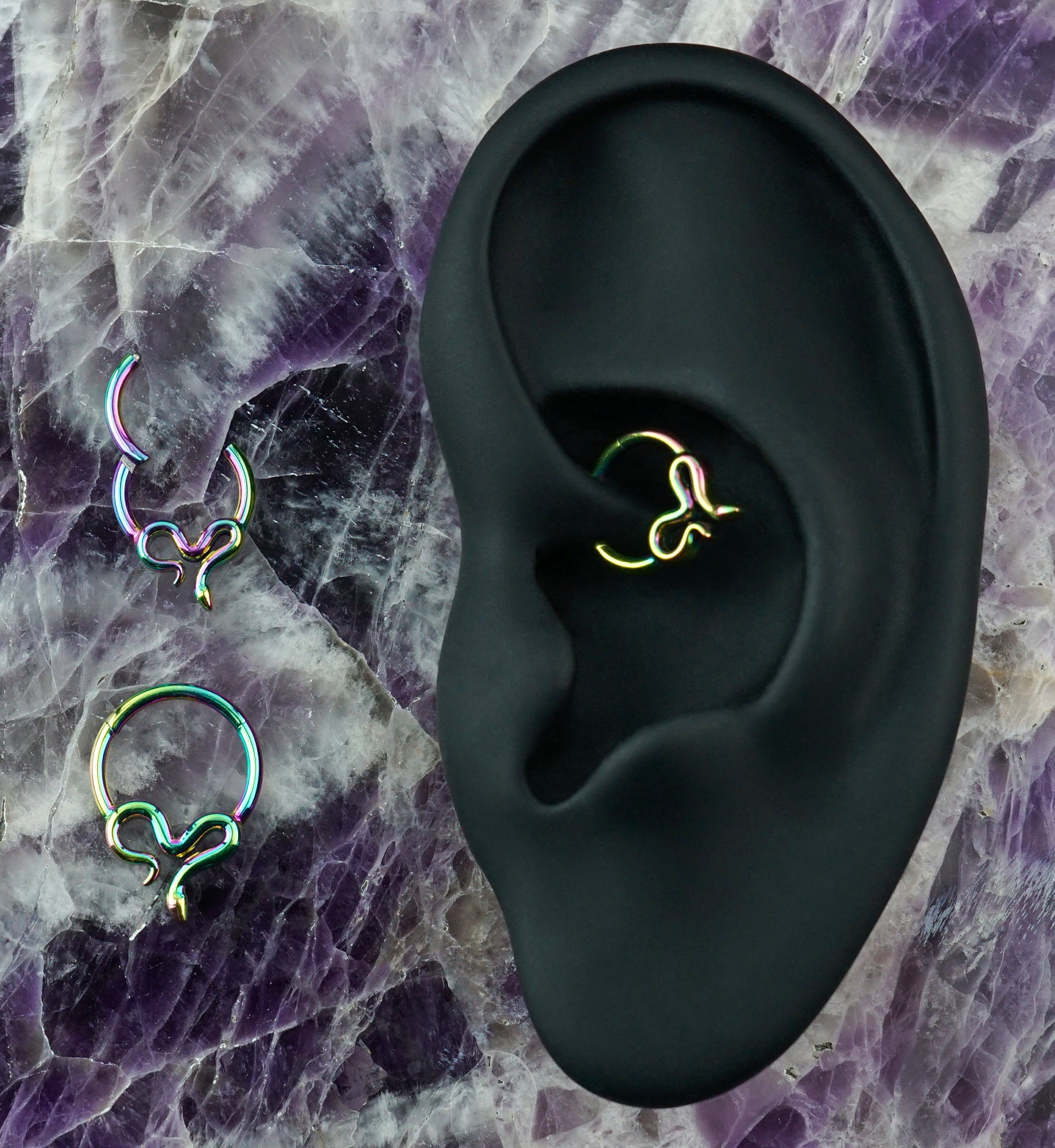 Rainbow PVD Winding Snake Titanium Hinged Segment Ring