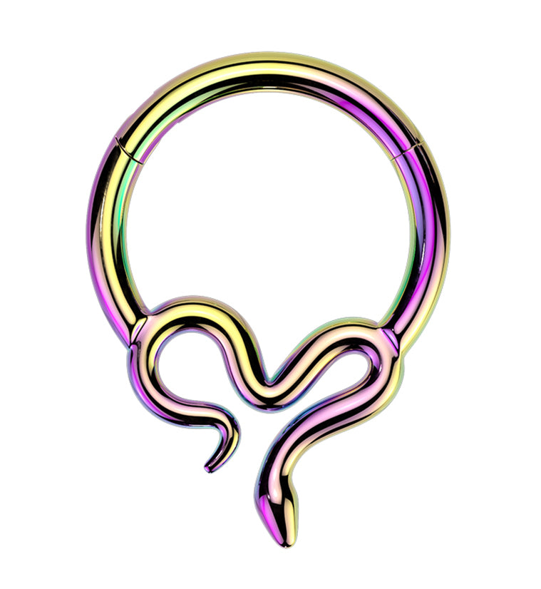 Rainbow PVD Winding Snake Titanium Hinged Segment Ring