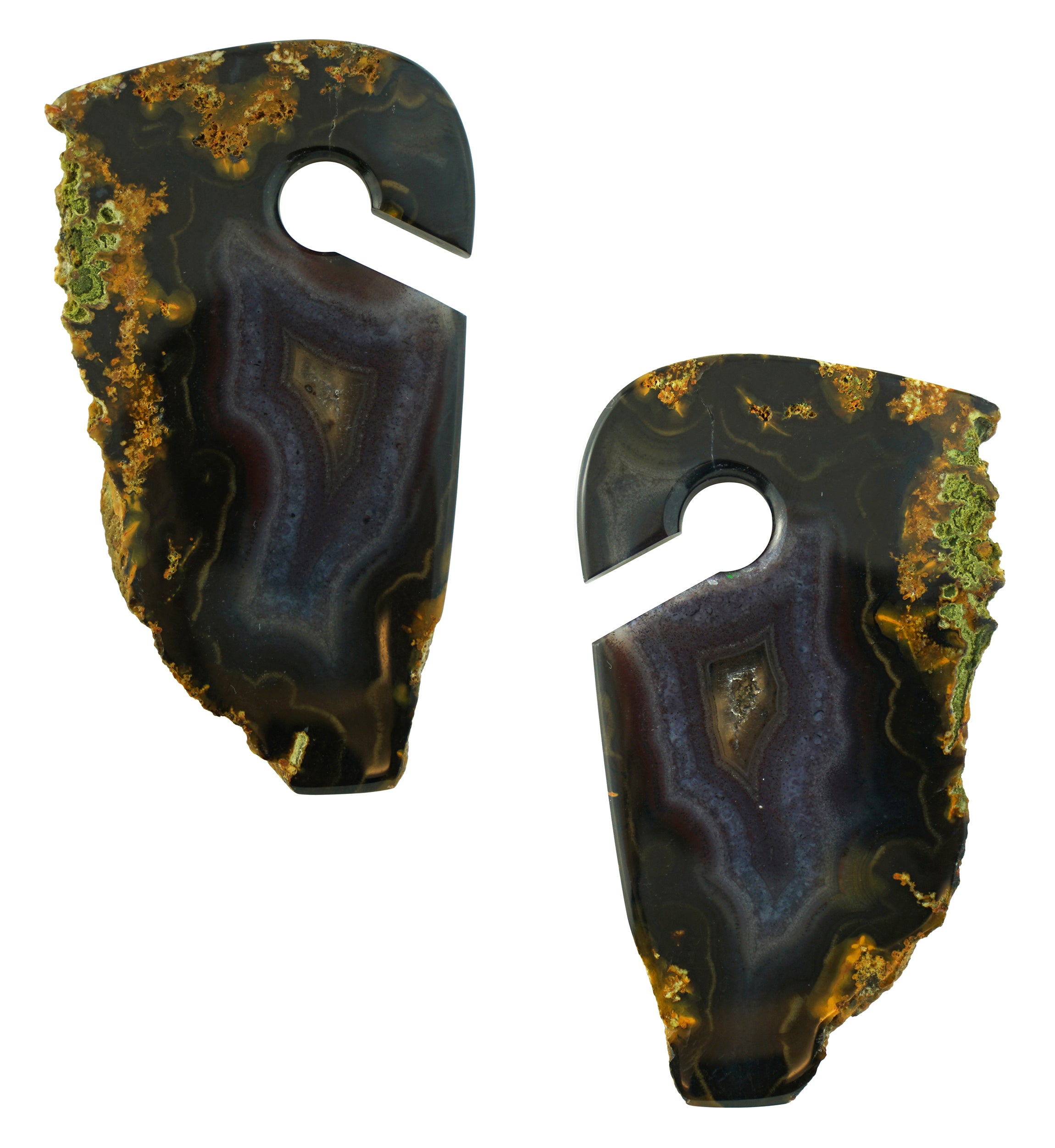 Raw Slice Agate Stone Keyhole Ear Weights Version 1