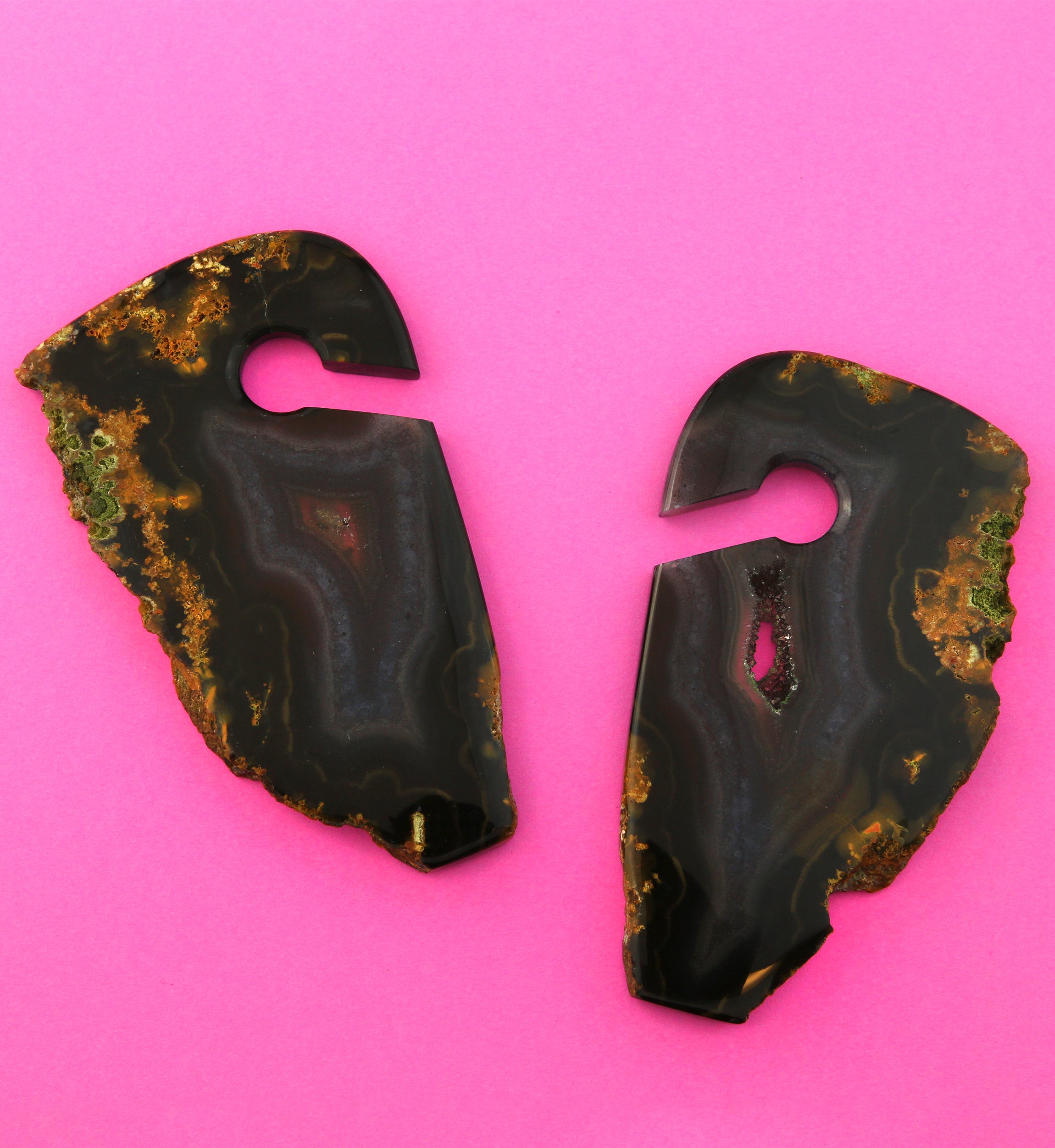 Raw Slice Agate Stone Keyhole Ear Weights Version 1