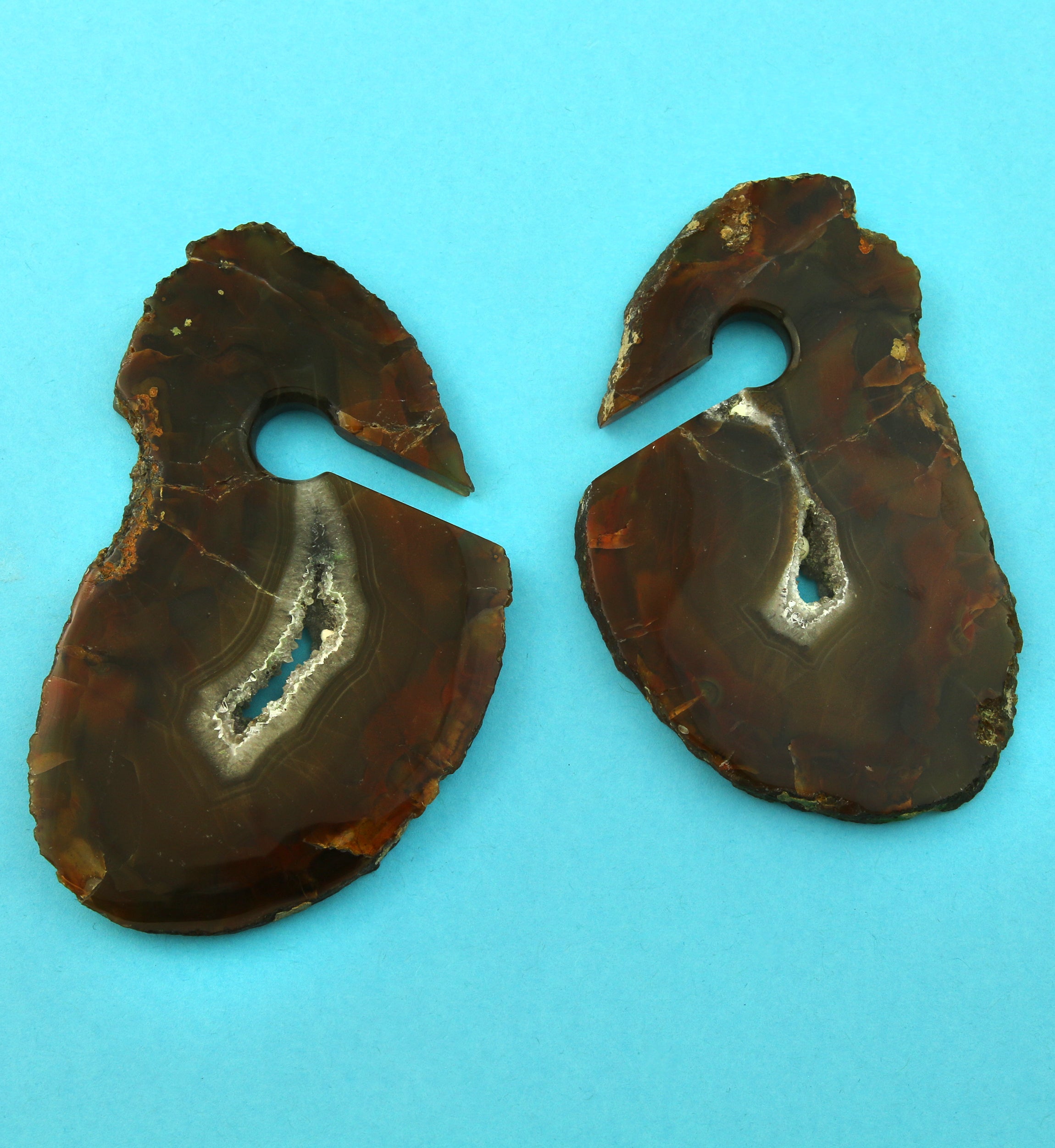 Raw Slice Agate Stone Keyhole Ear Weights Version 3