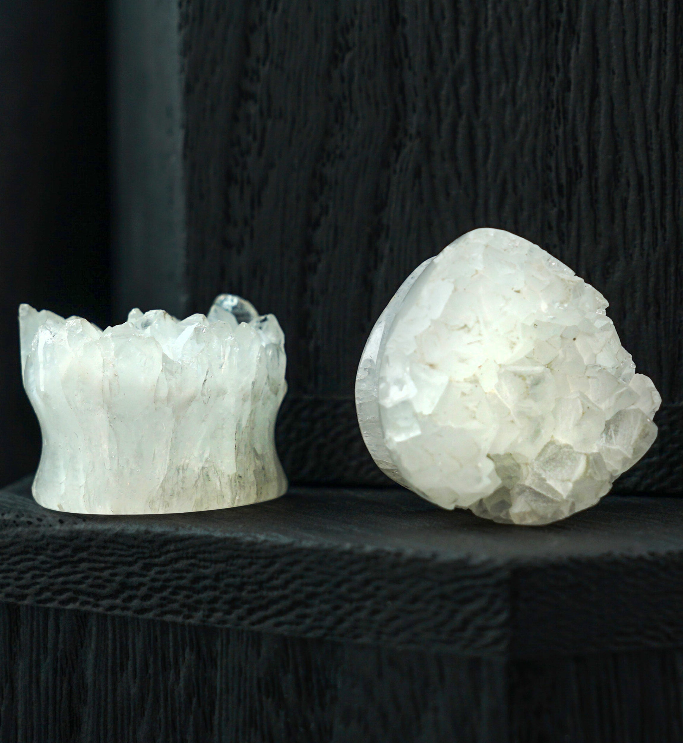 Raw White Druzy Agate Stone Teardrop Plugs 3/4" (19mm) Version 1