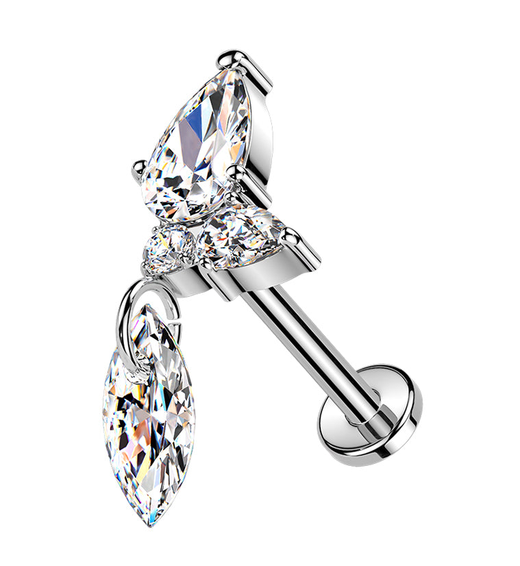 Threadless Labret Taper Razorleaf CZ Dangle Titanium Threadless Labret
