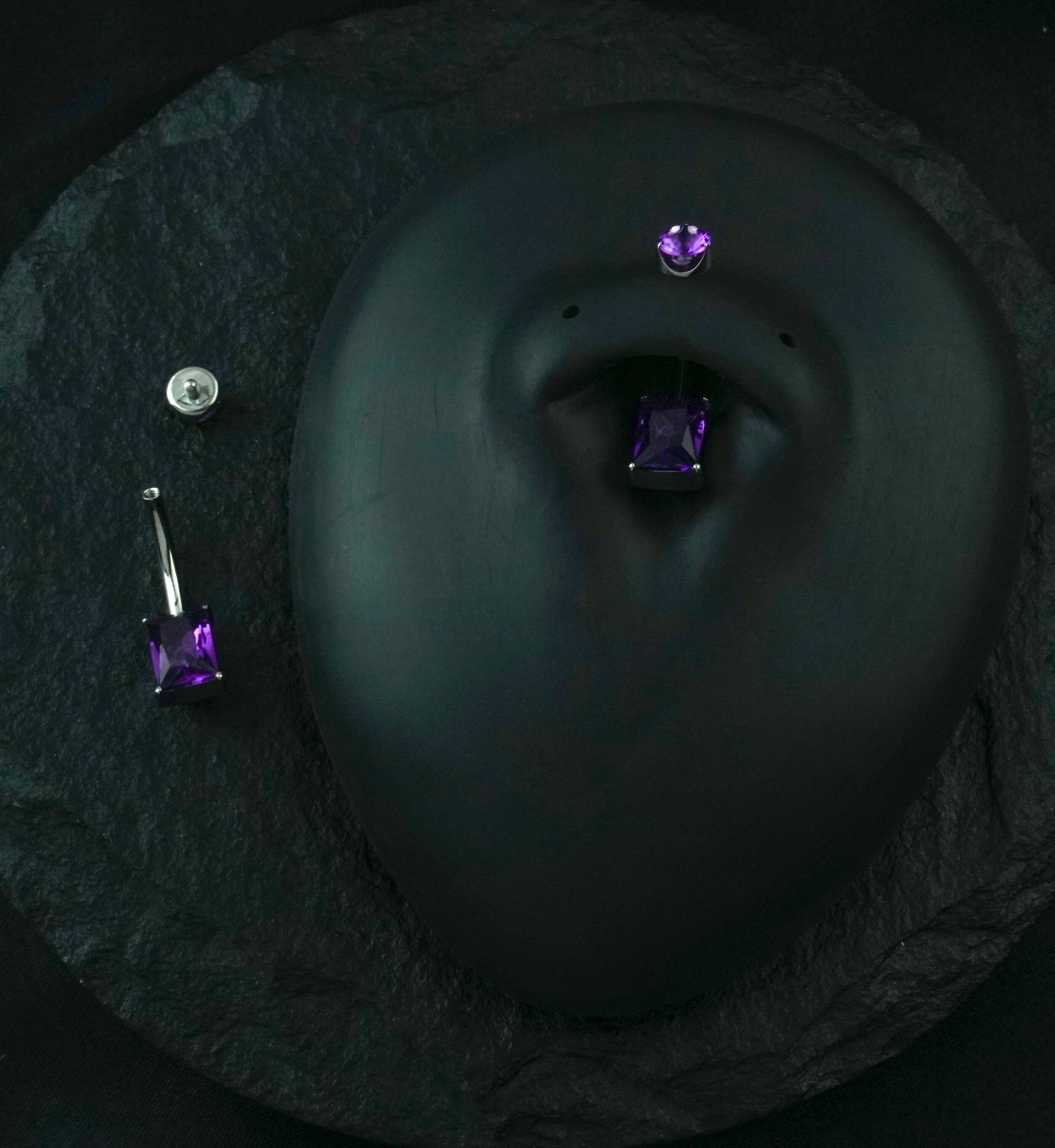 Rectangle Amethyst Stone Titanium Internally Threaded Belly Button Ring