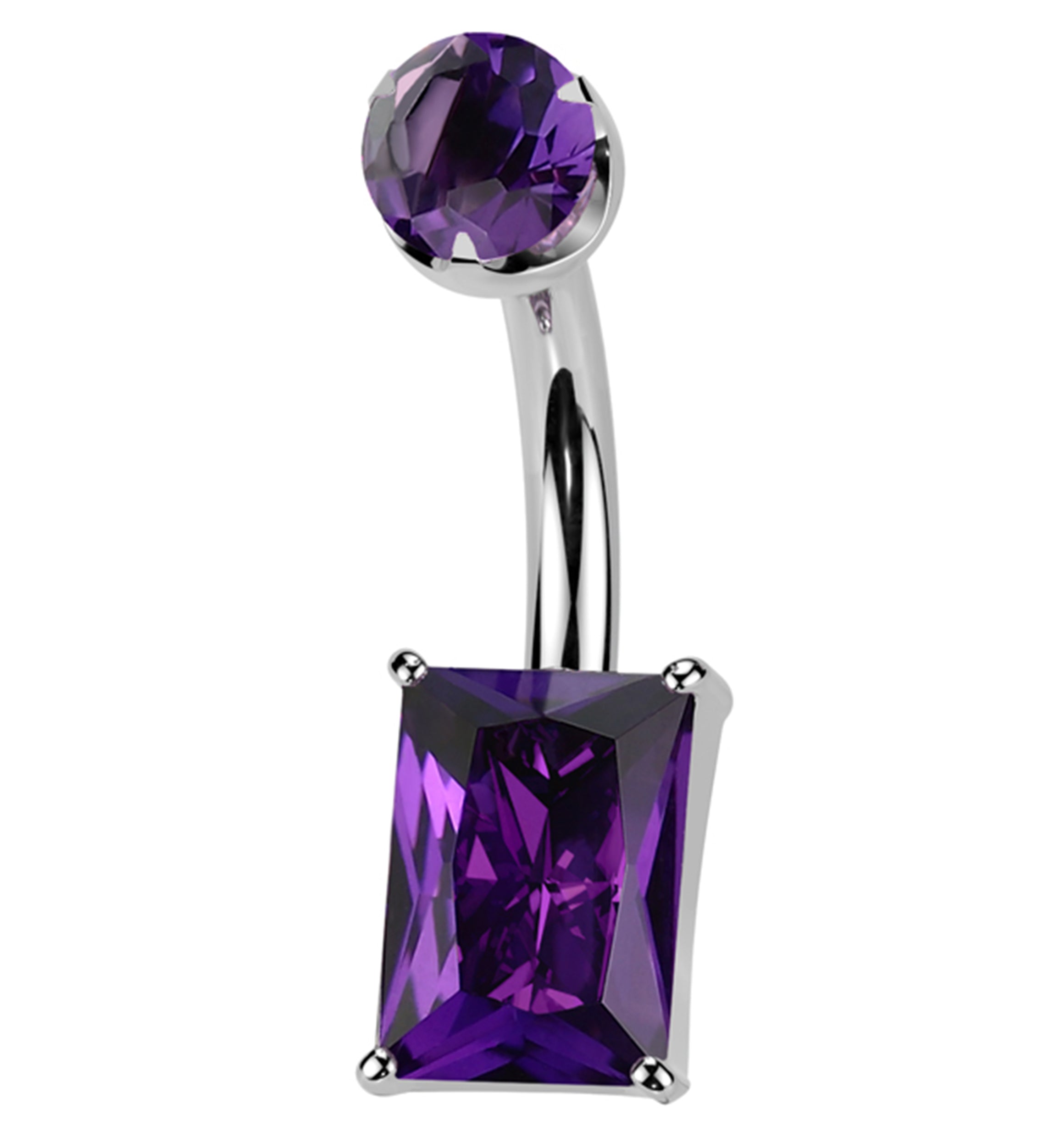 Rectangle Amethyst Stone Titanium Internally Threaded Belly Button Ring
