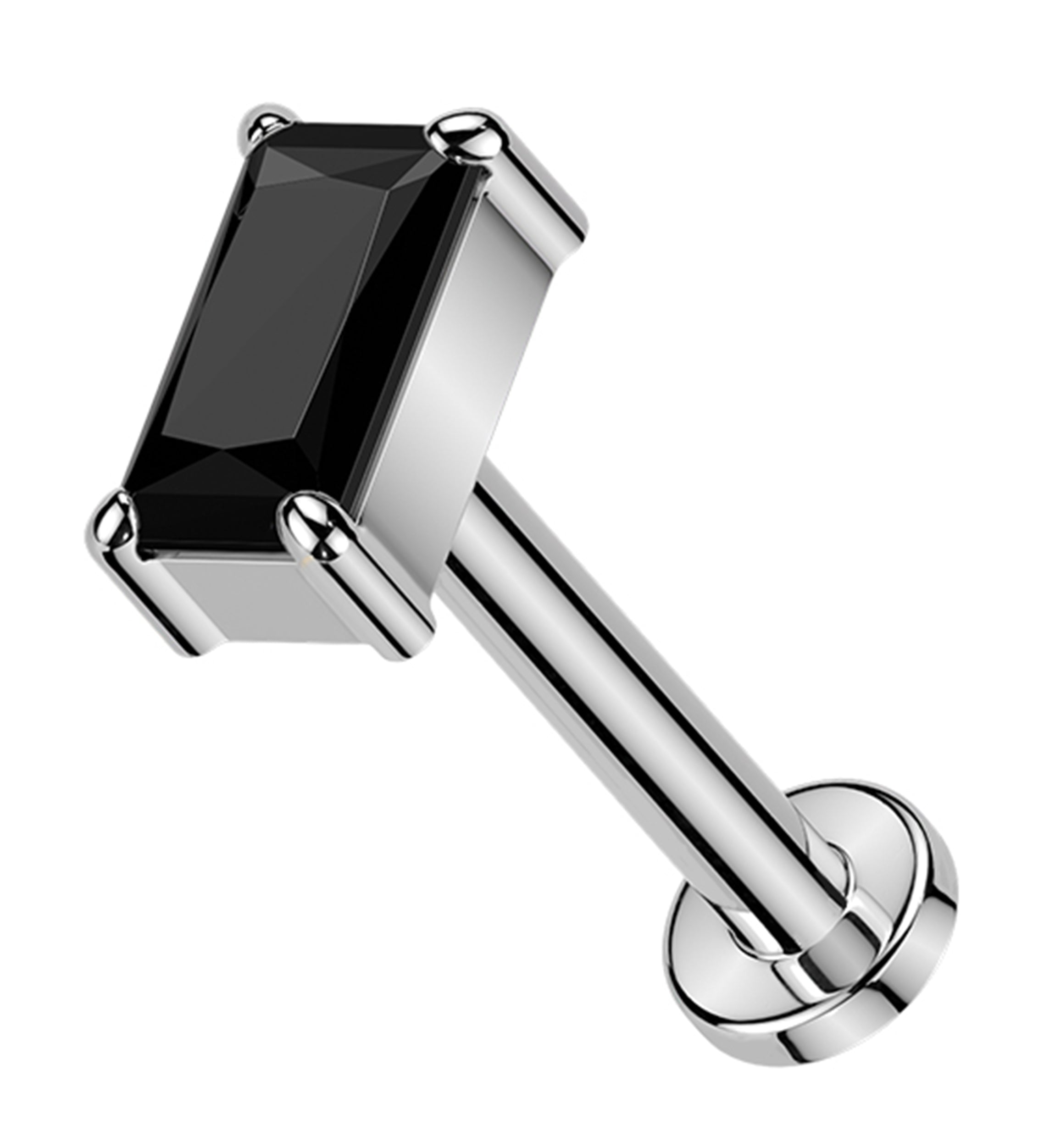 Rectangle Black CZ Threadless Titanium Labret