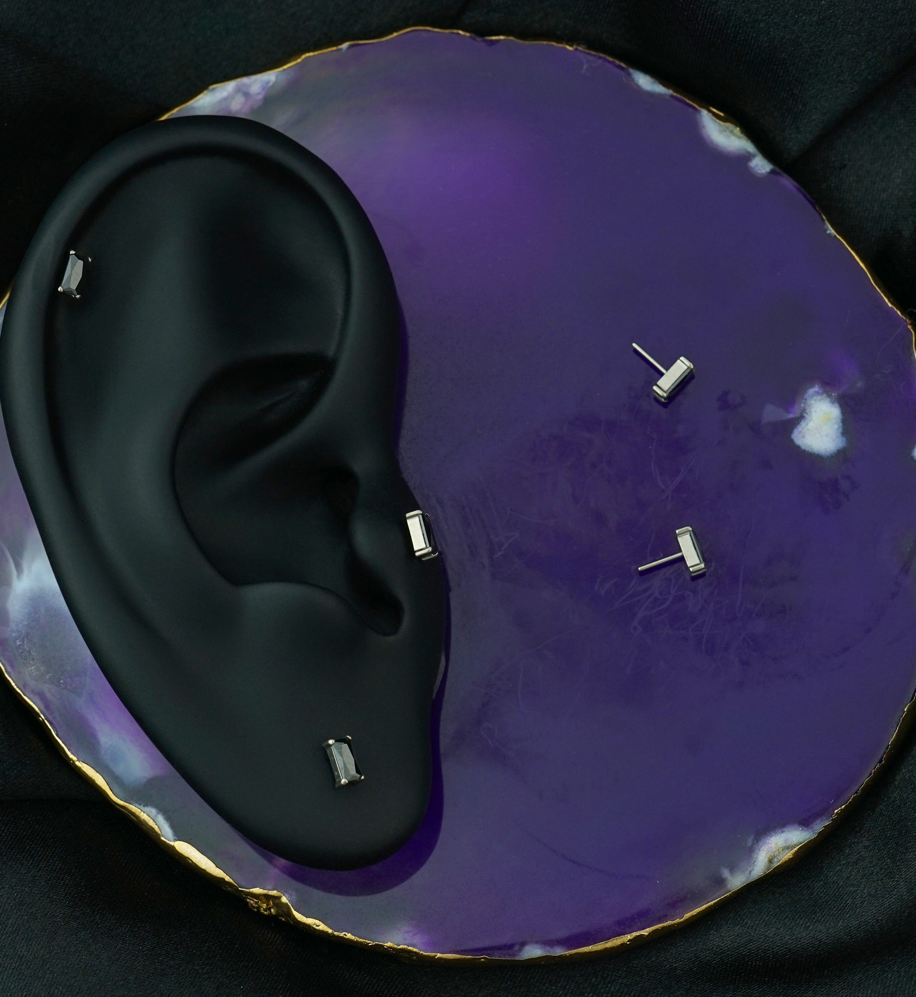 Rectangle Black CZ Titanium Threadless Top