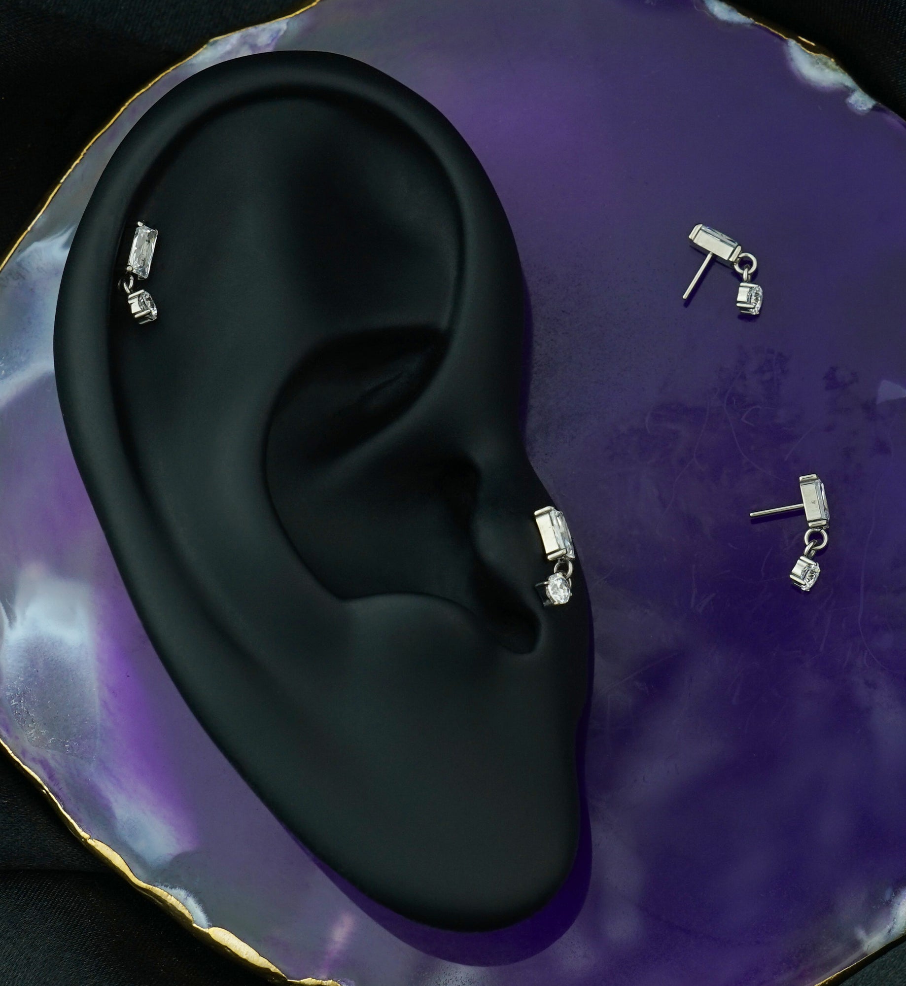 Rectangle Clear CZ Dangle Titanium Threadless Top