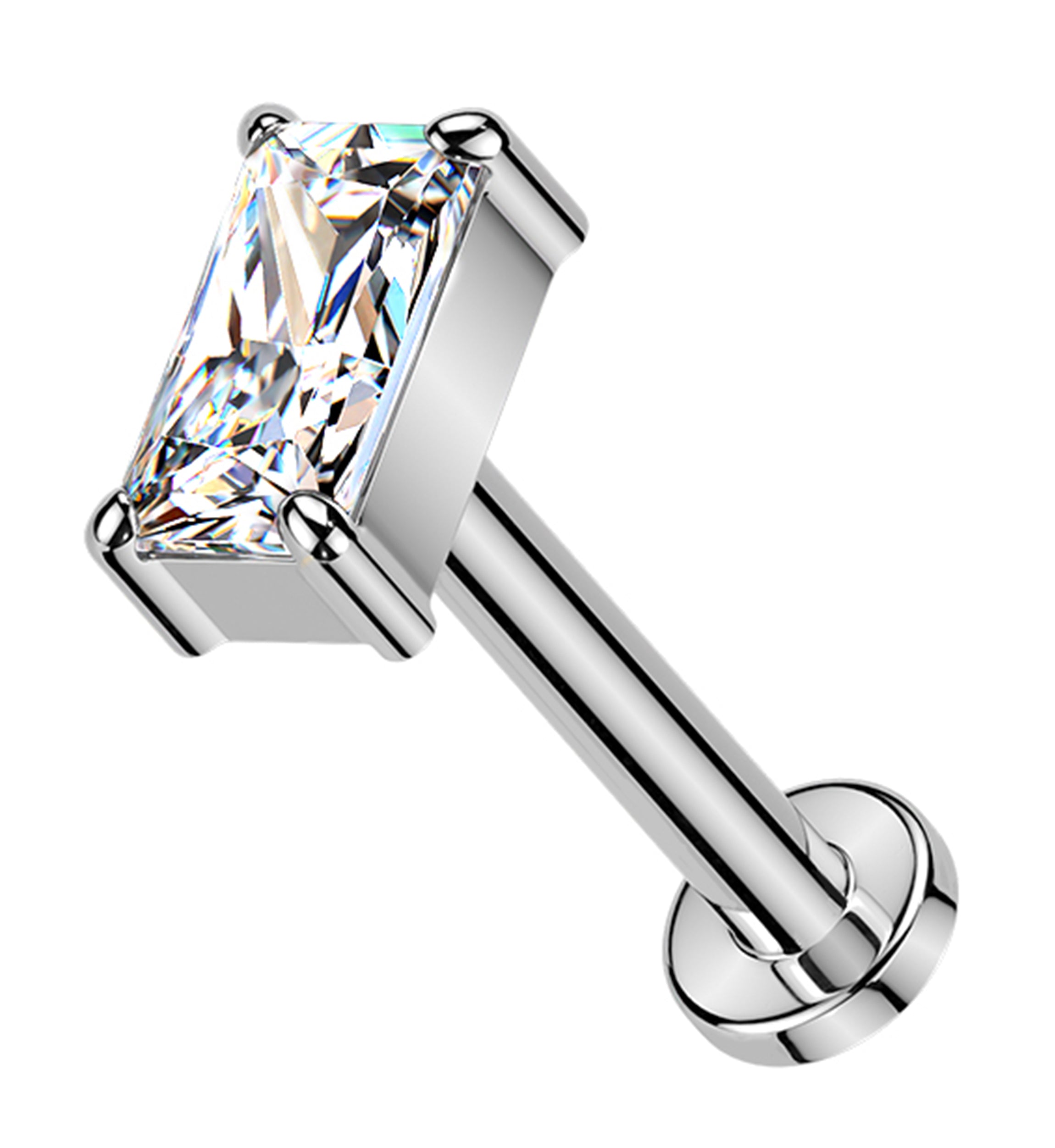 Rectangle Clear CZ Threadless Titanium Labret