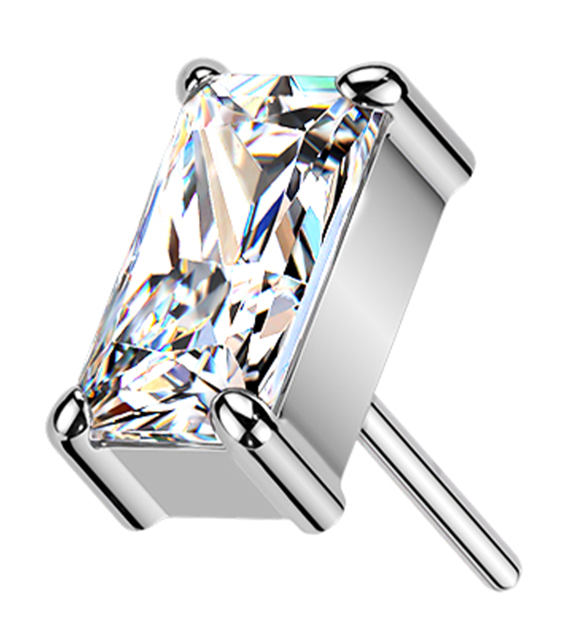 Rectangle Clear CZ Titanium Threadless Top