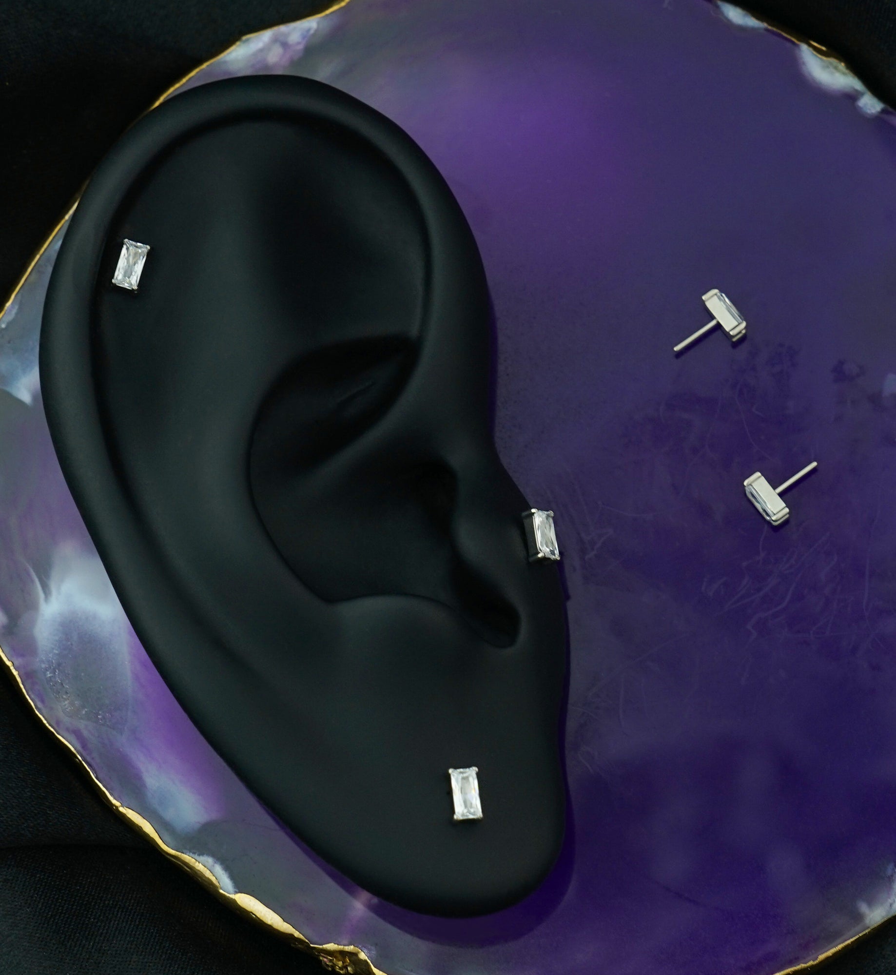 Rectangle Clear CZ Titanium Threadless Top