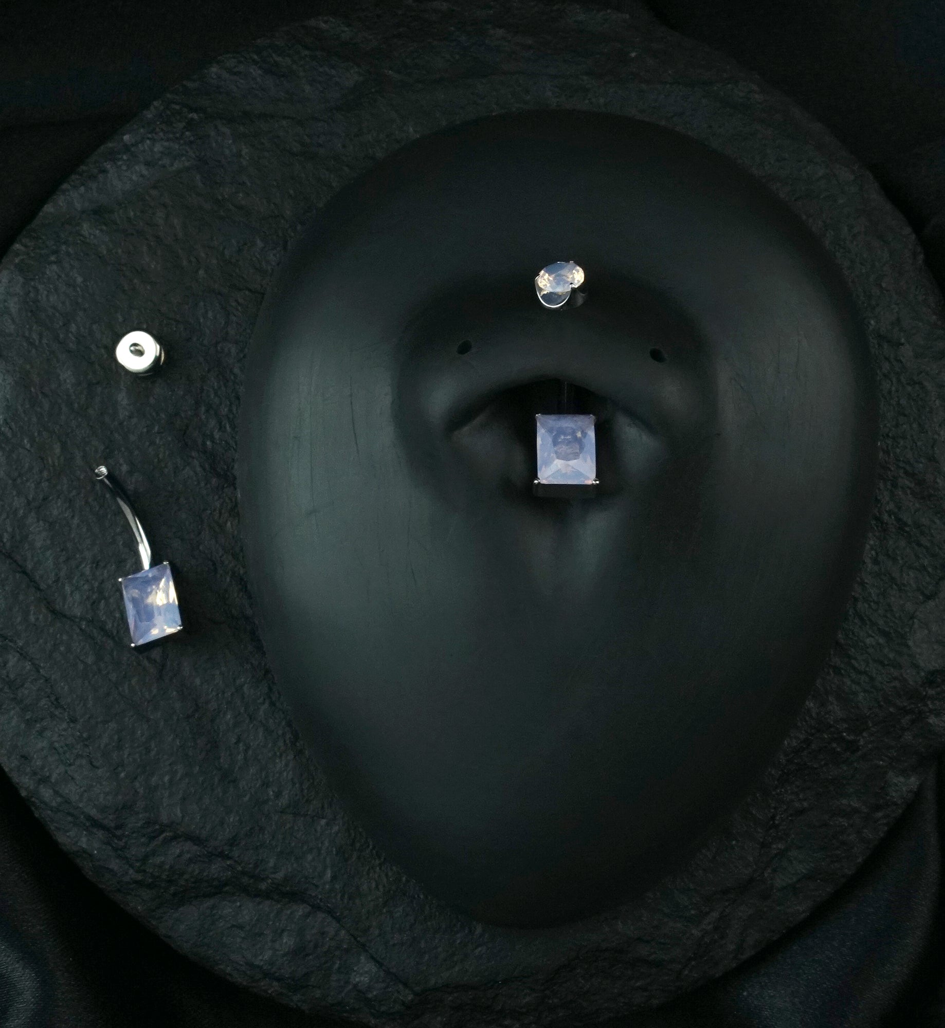 Rectangle Rose Quartz Stone Titanium Internally Threaded Belly Button Ring