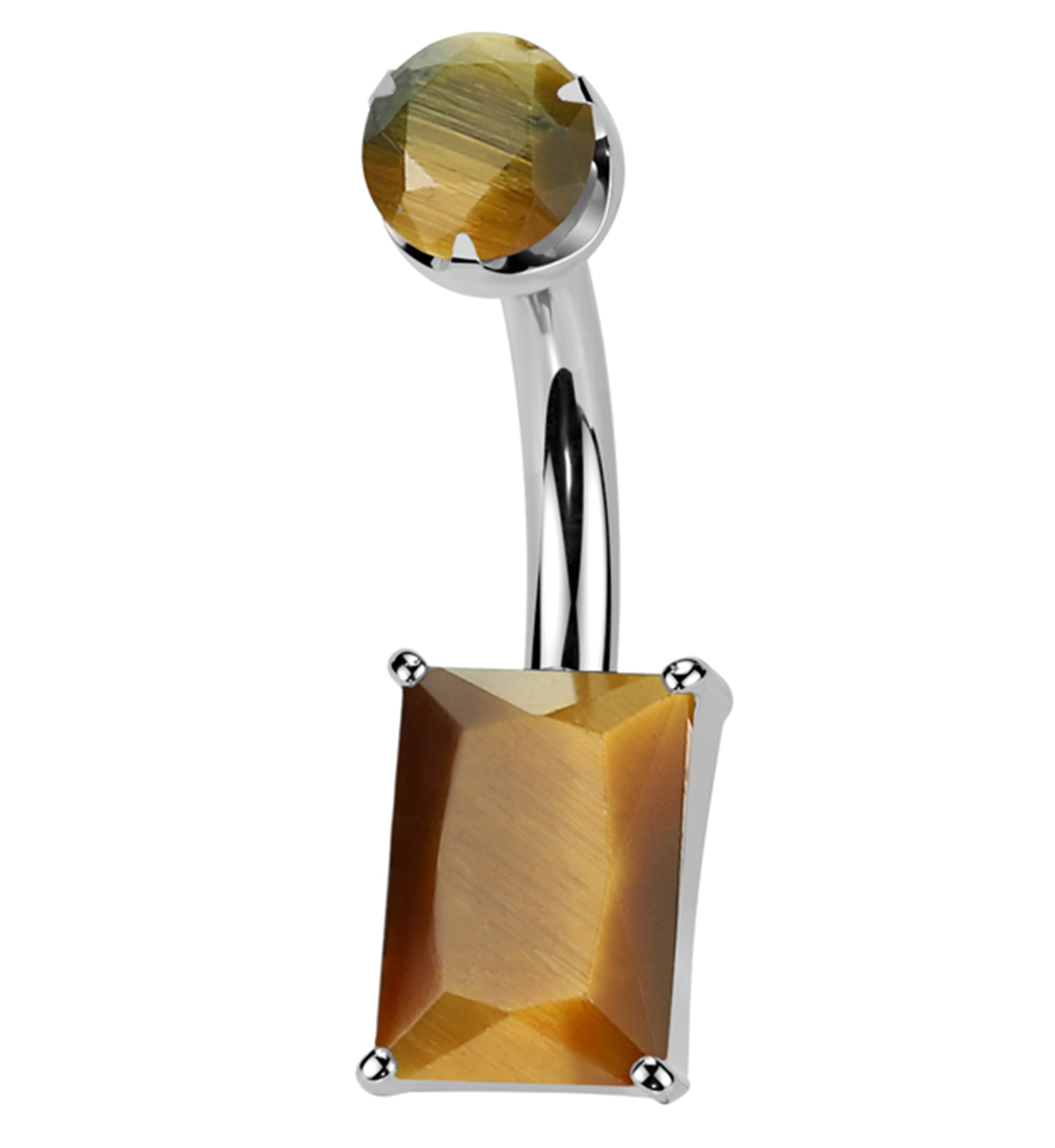 Rectangle Tiger Eye Stone Titanium Internally Threaded Belly Button Ring