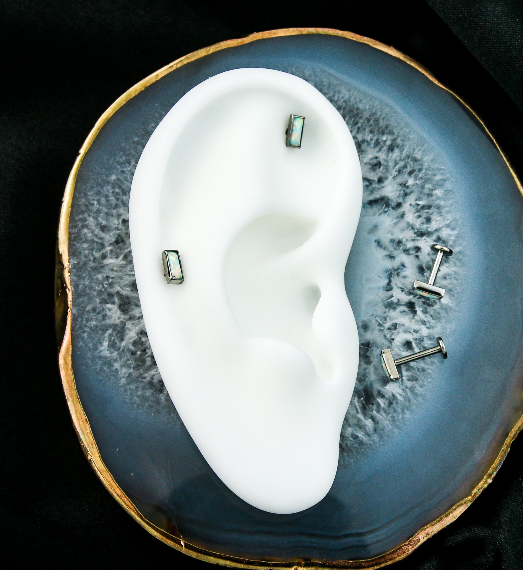 Rectangle White Opalite Internally Threaded Titanium Labret