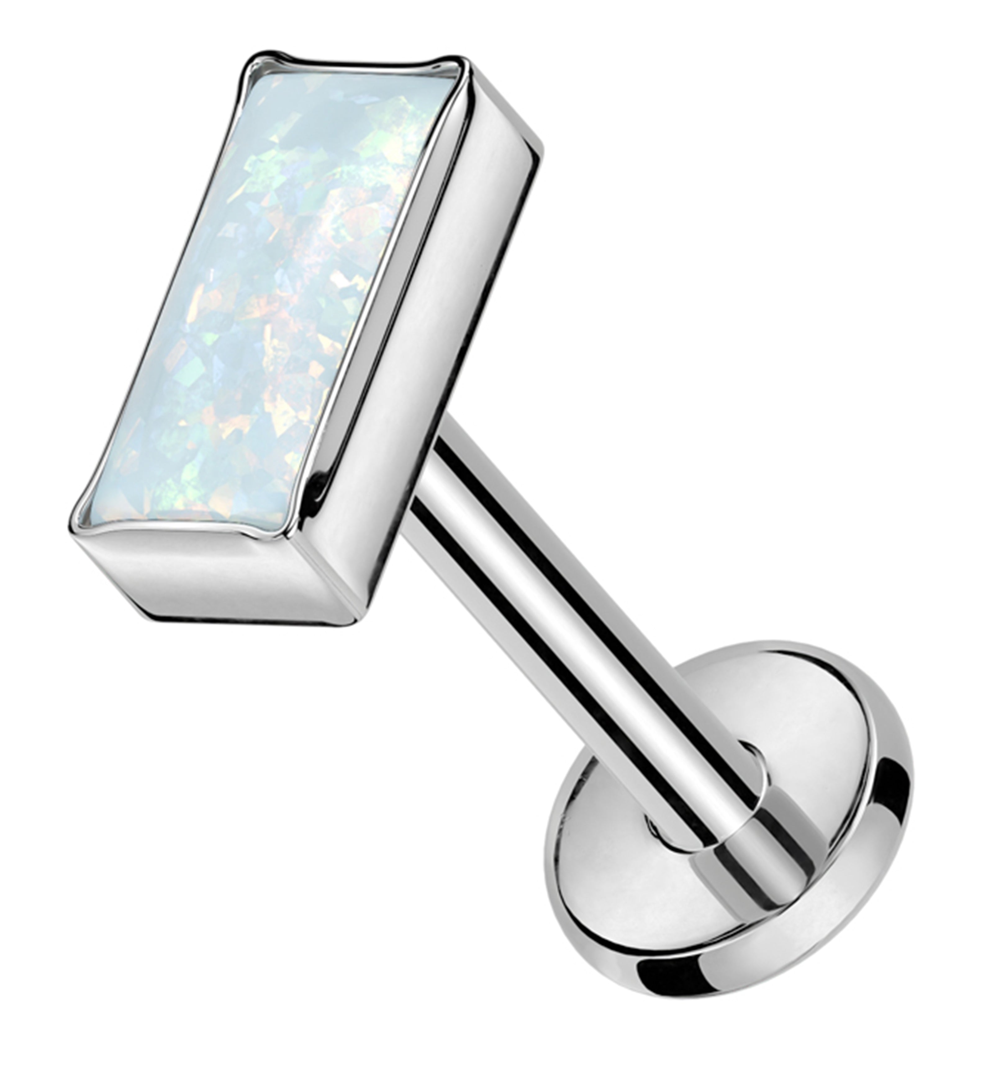 Rectangle White Opalite Internally Threaded Titanium Labret