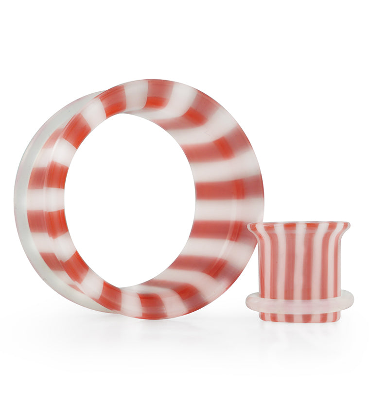 Red And White Striped Glass Single Flare Tunnels