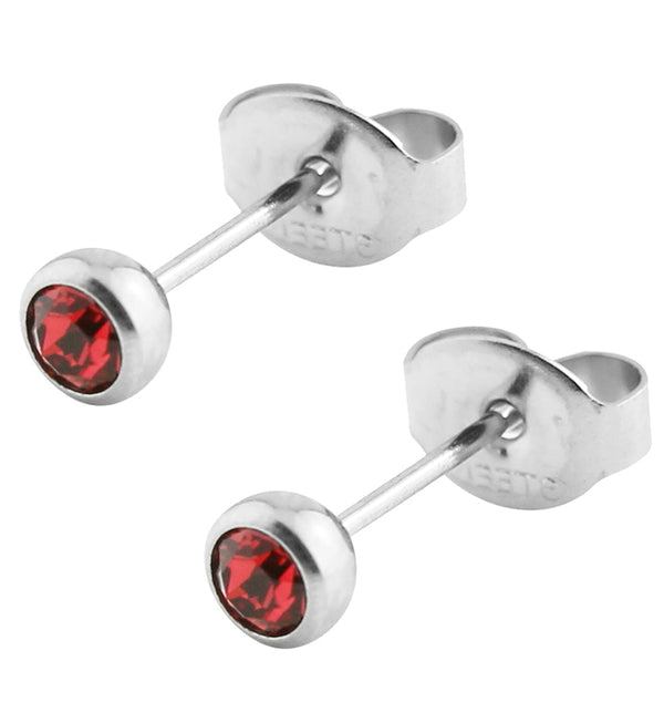 Red CZ Bezel Stainless Steel Stud Earrings