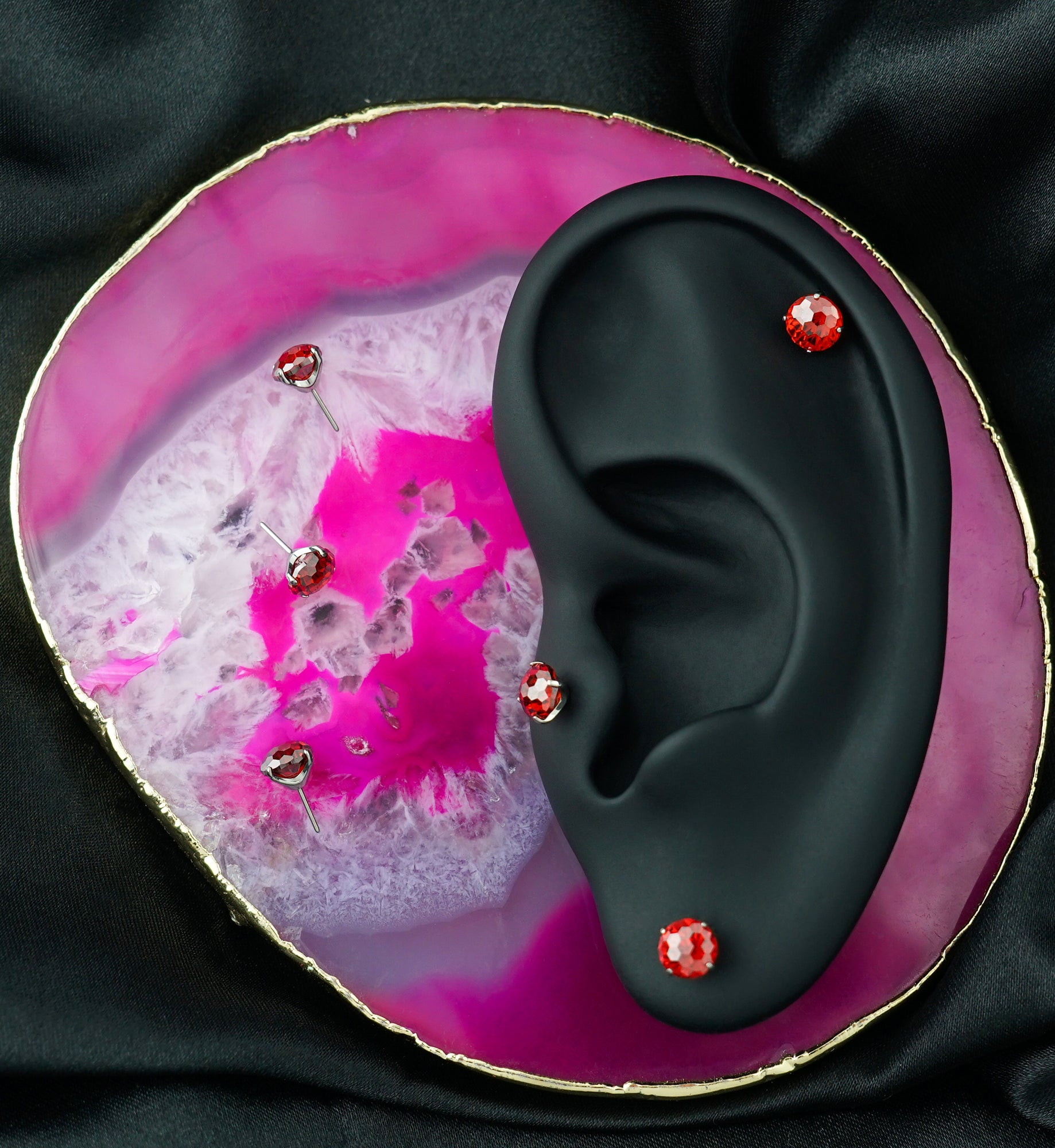 Red CZ Fireworks Cut Titanium Threadless Top