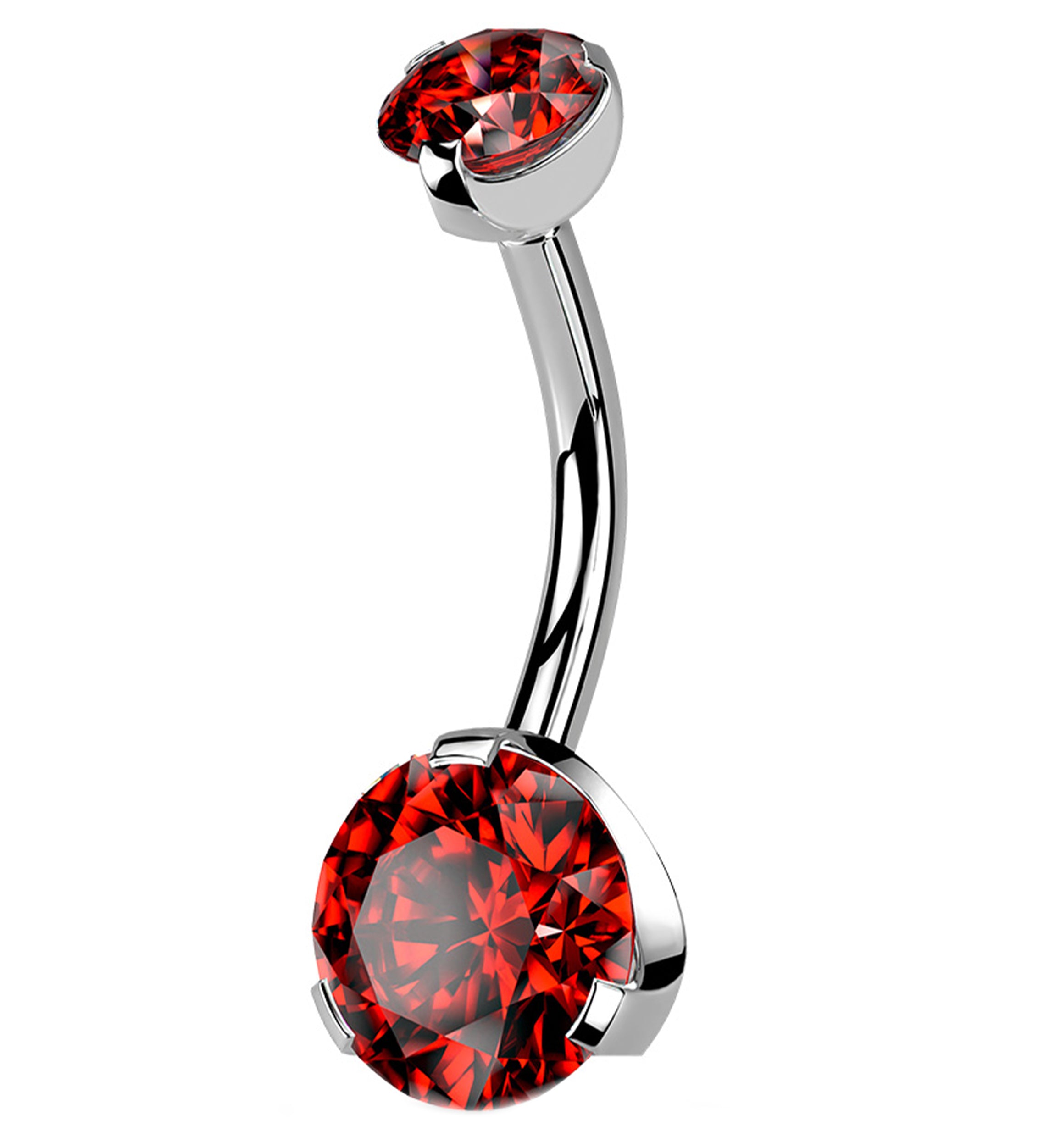 Red CZ Prong Internally Threaded Belly Button Ring