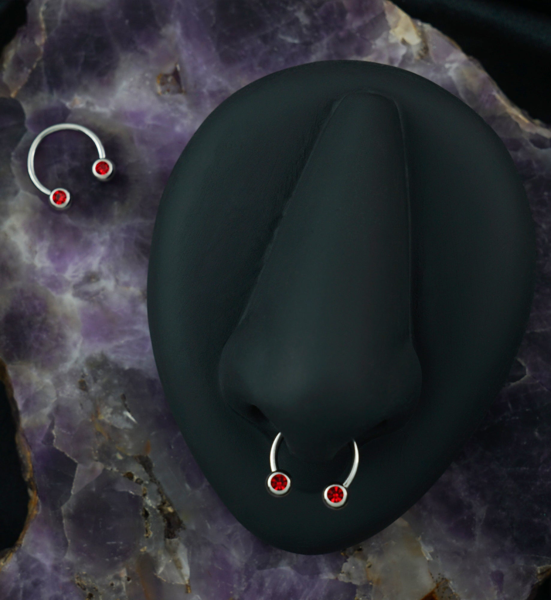 Red CZ Steel Stainless Circular Barbell