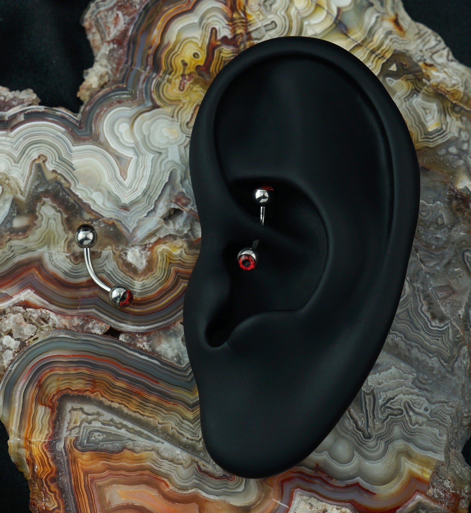 Red Eyeball Stainless Steel Curved Barbell