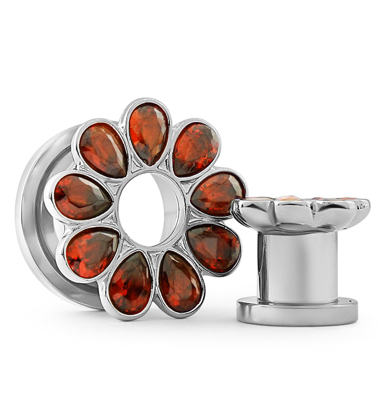 Red CZ Flower Petal Stainless Steel Tunnels