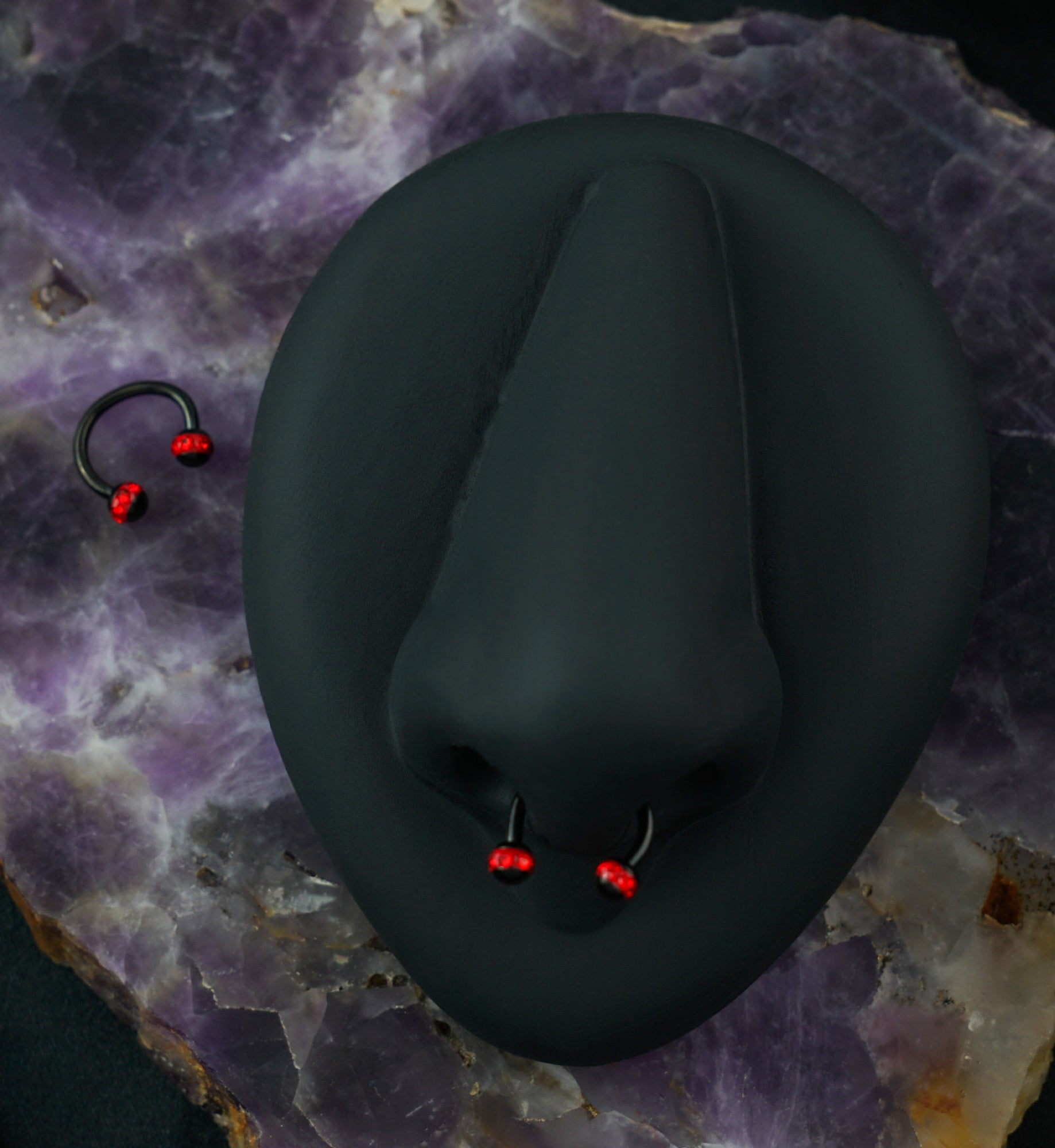 Red Gem Orb Black Circular Barbell