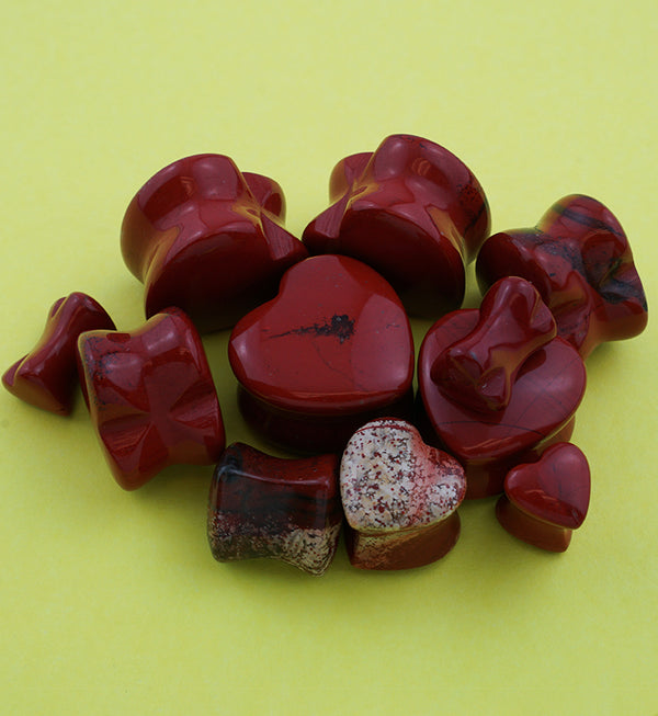 Red Jasper Stone Heart Shape Plugs
