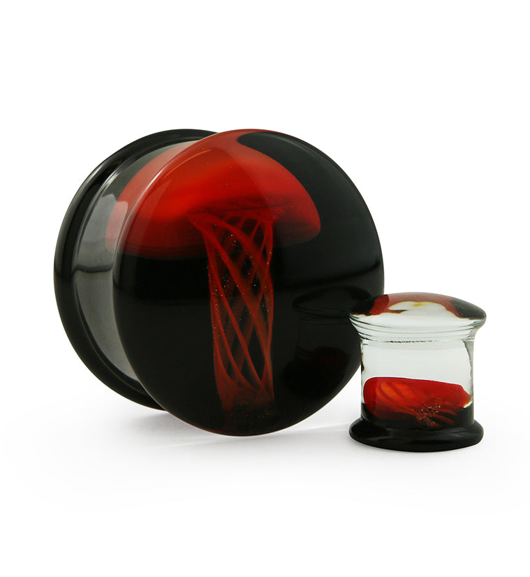 Black & Red Jellyfish Glass Plugs