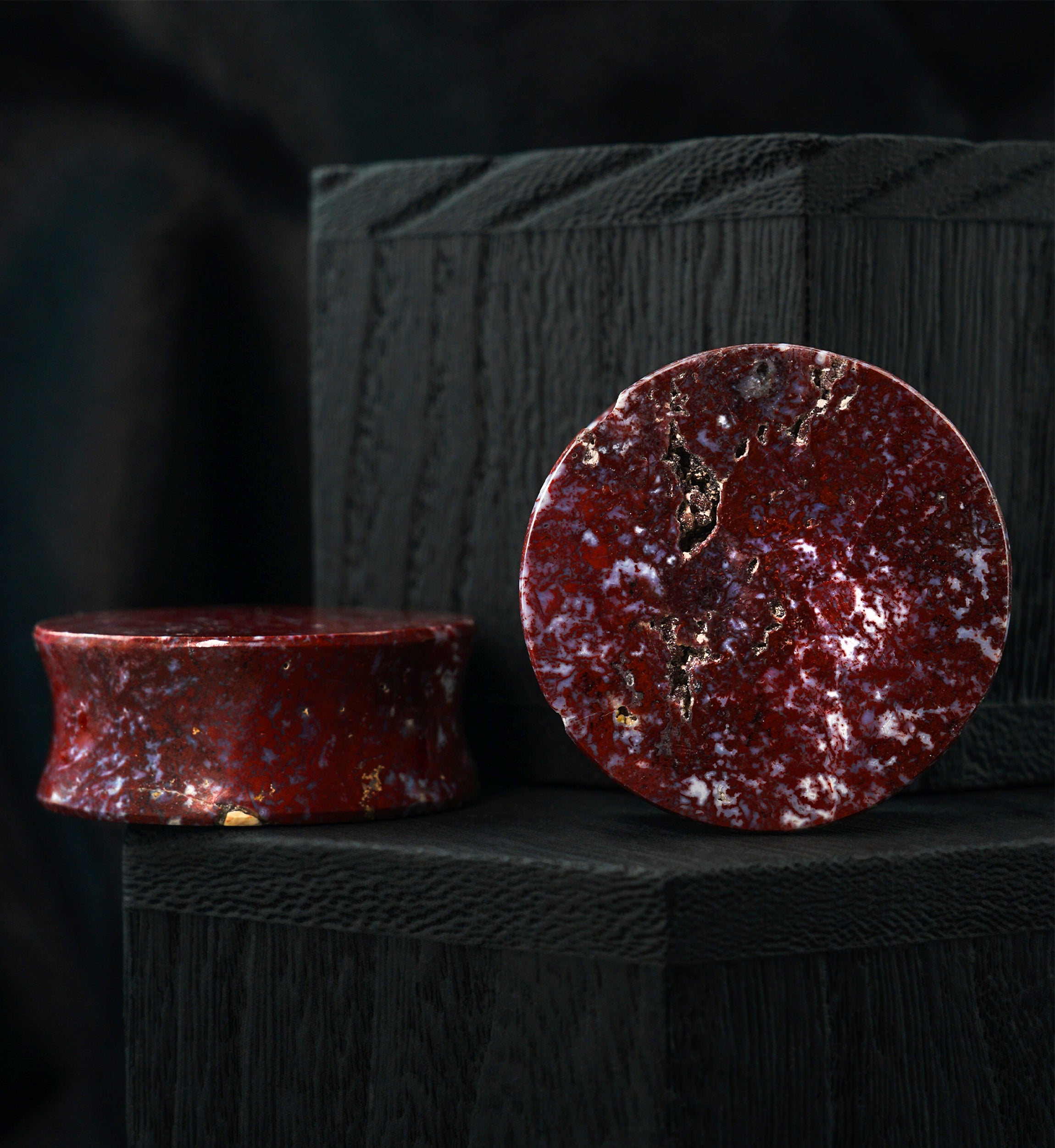 Red Moss Agate Stone Plugs 1 & 3/8" (35mm) Version 1