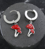 Red Spotted Mushroom Stainless Steel Hoop Huggie Earrings