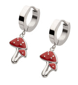 Red Spotted Mushroom Stainless Steel Hoop Huggie Earrings