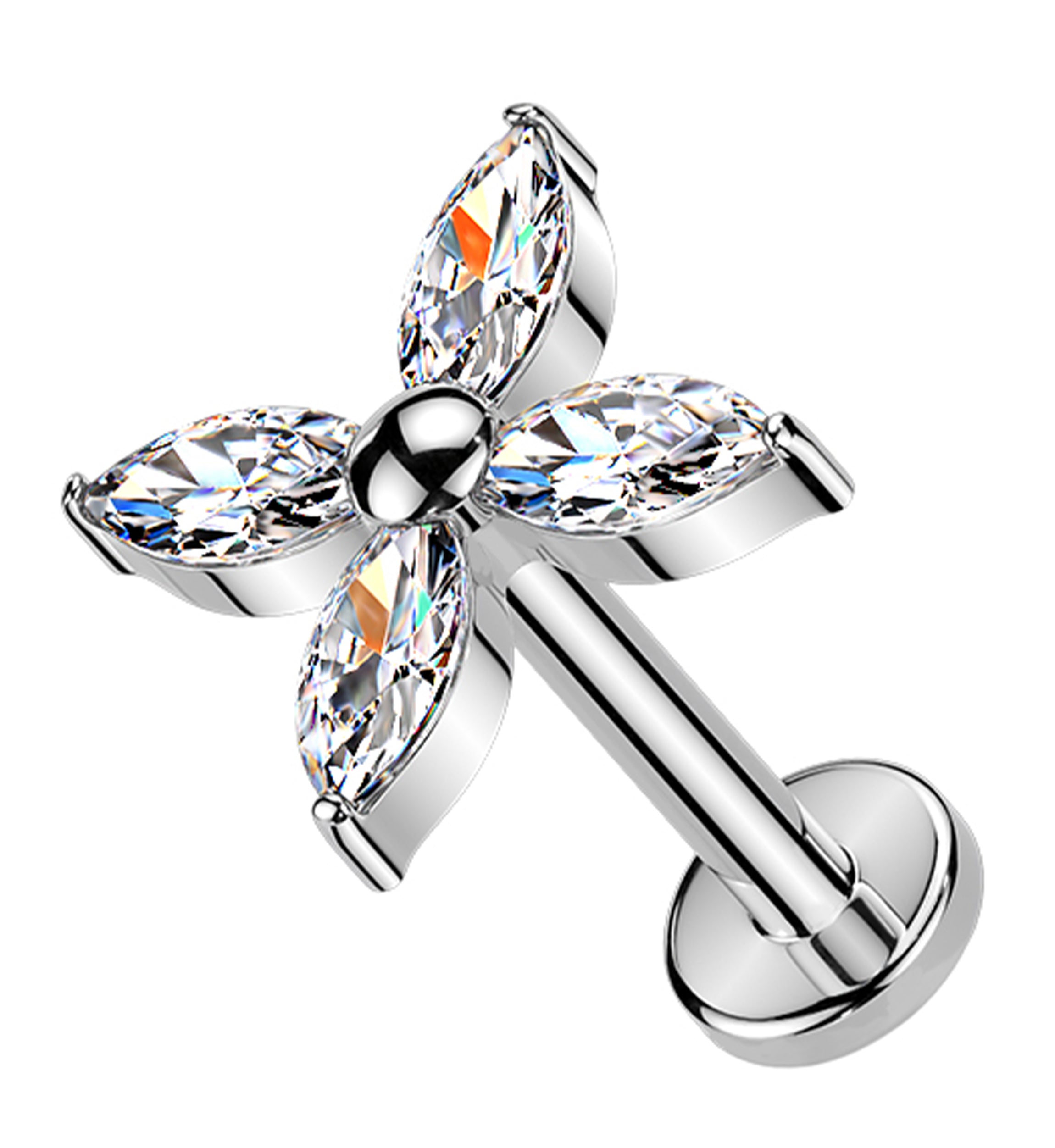 Retro Floral Clear CZ Titanium Threadless Labret